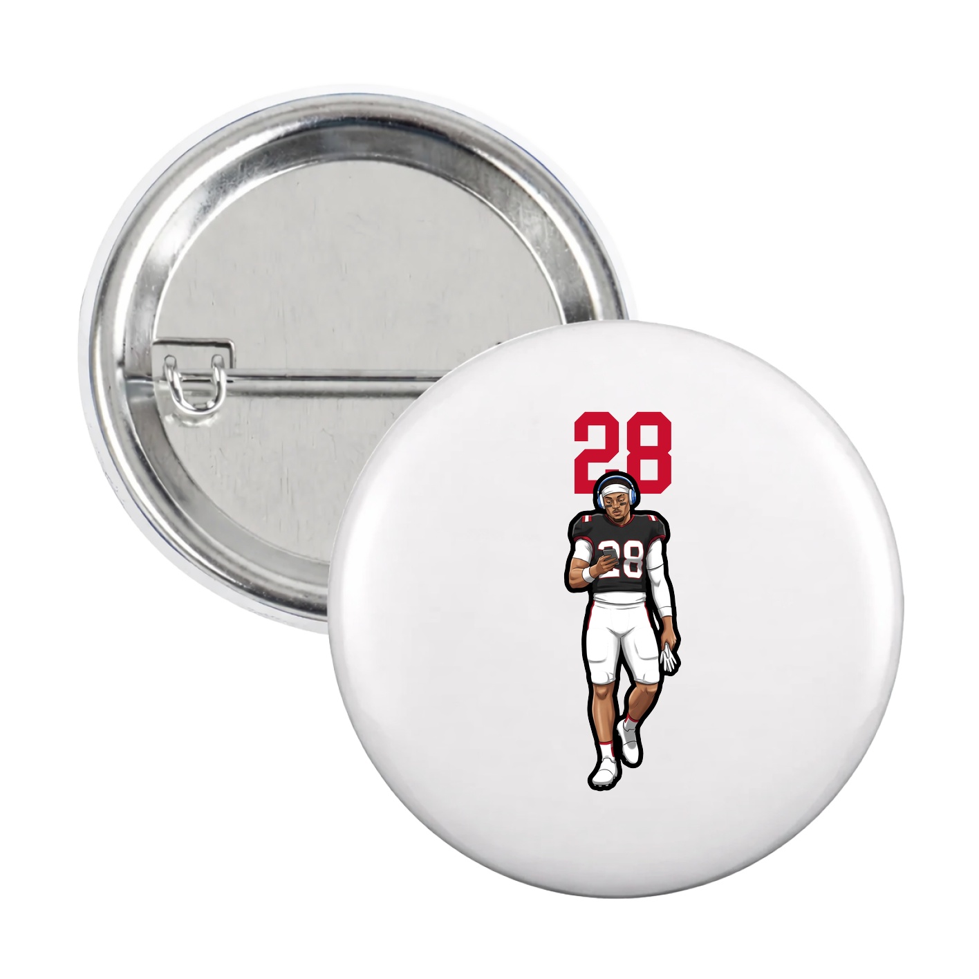 Game Day Button — Number Top in White