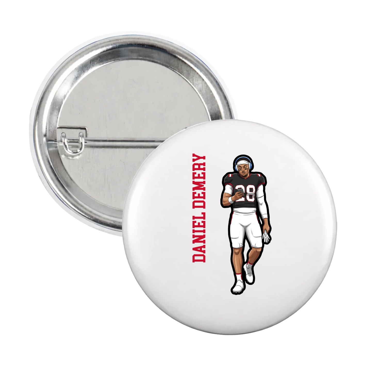 Game Day Button — Name Vertical in White