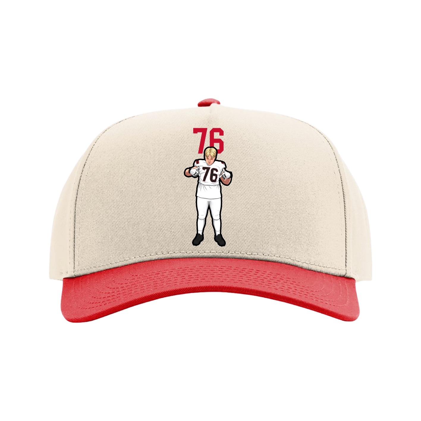 Full Fabric Five-Panel Champ Cap — Number Top in Cream/Red