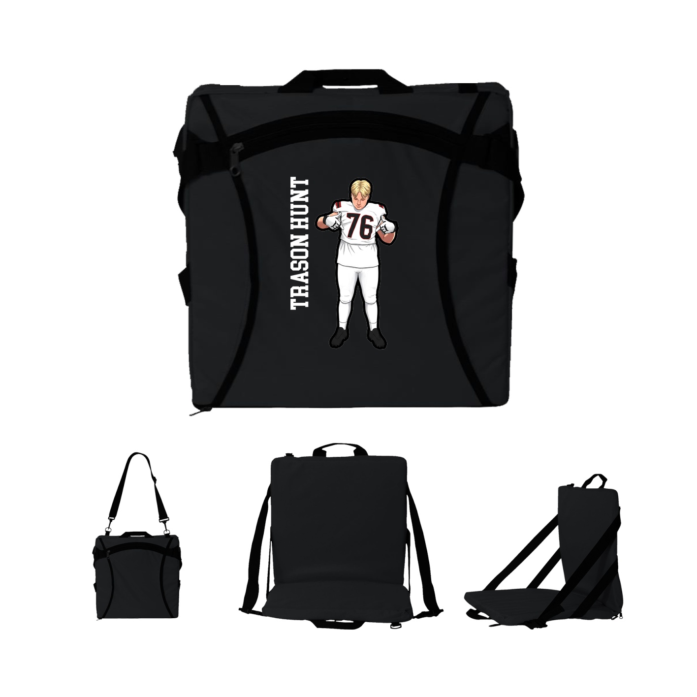 Folding Stadium Seat — Name Vertical in Black