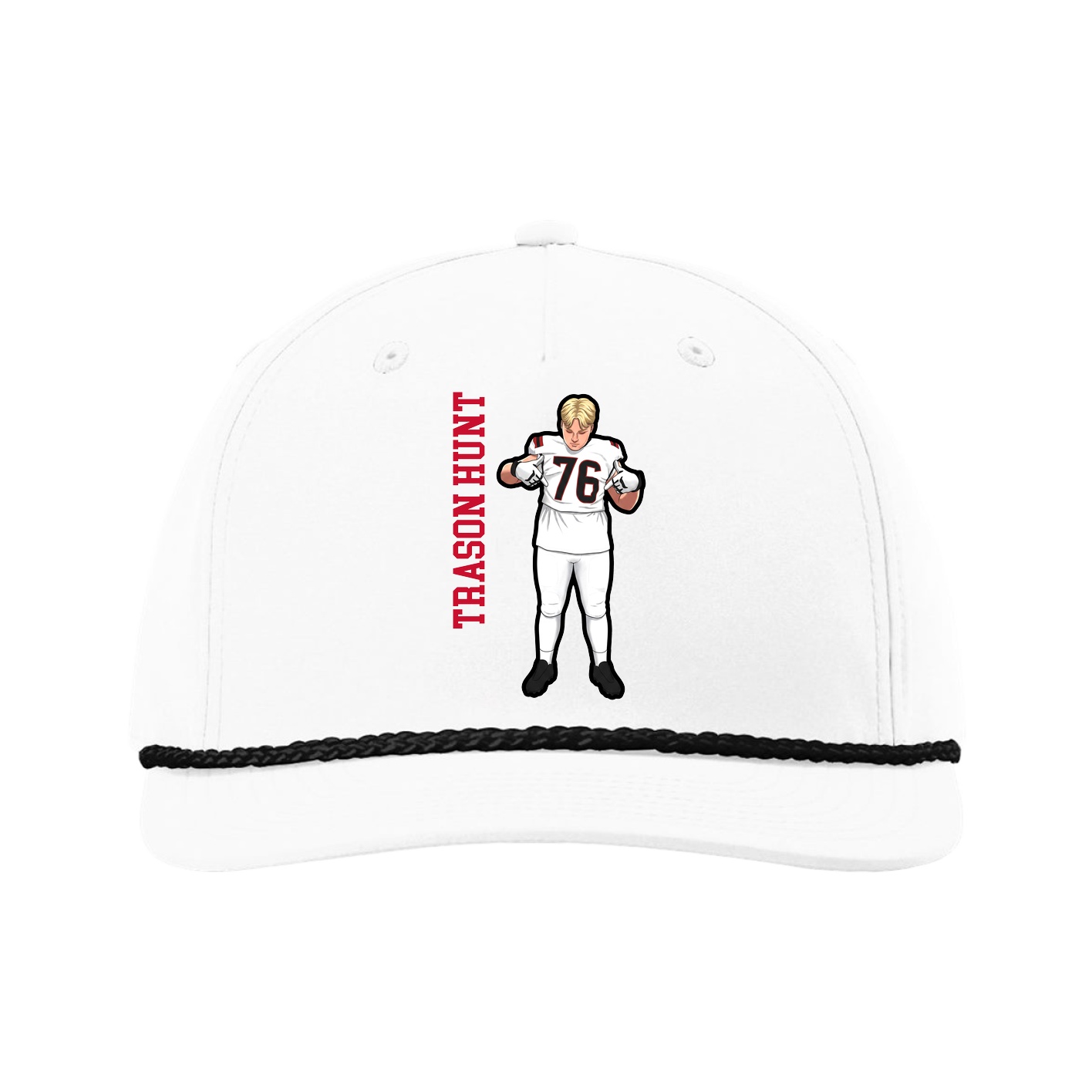 Five-Panel Classic Rope Cap — Name Vertical in White