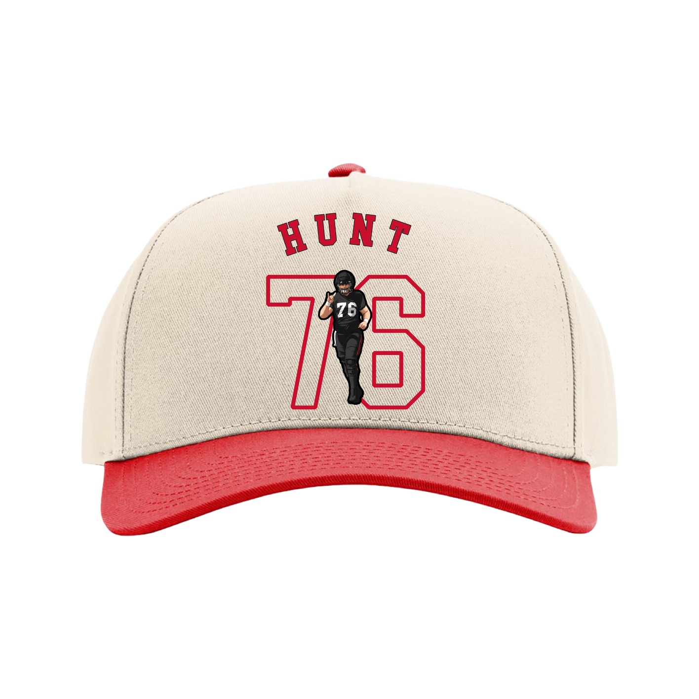 Full Fabric Five-Panel Champ Cap — Shirsey Arch in Cream/Red