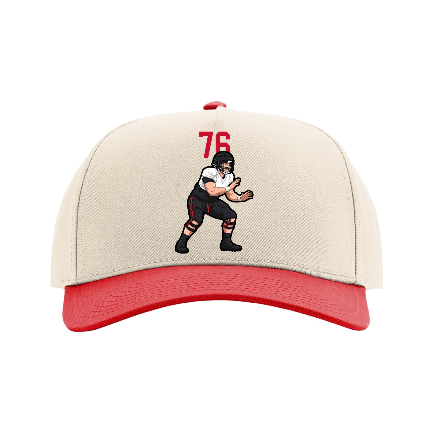 Full Fabric Five-Panel Champ Cap — Number Top in Cream/Red