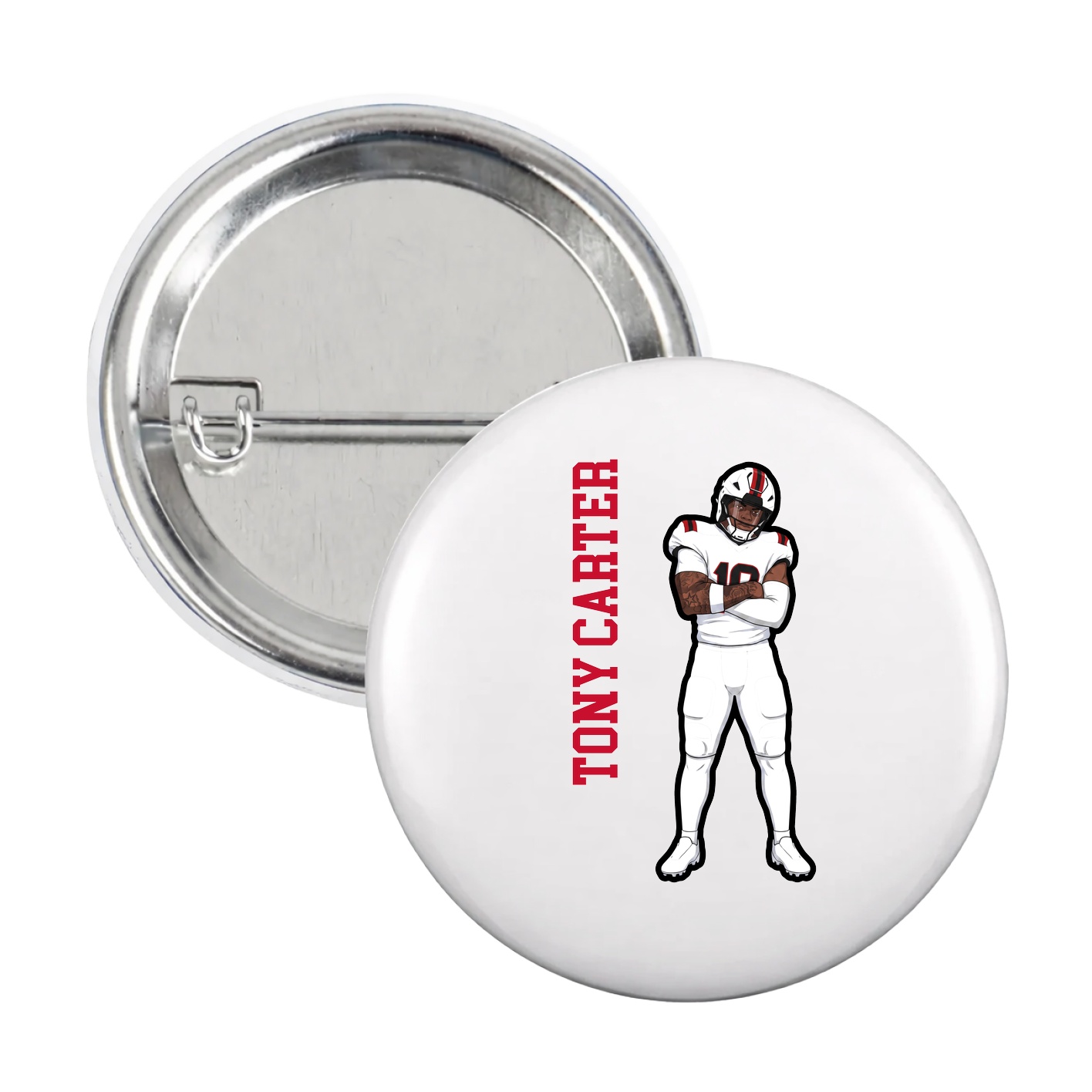 Game Day Button — Name Vertical in White