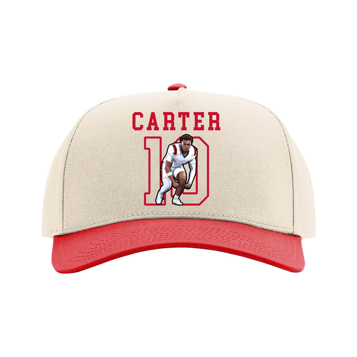 Full Fabric Five-Panel Champ Cap — Shirsey in Cream/Red