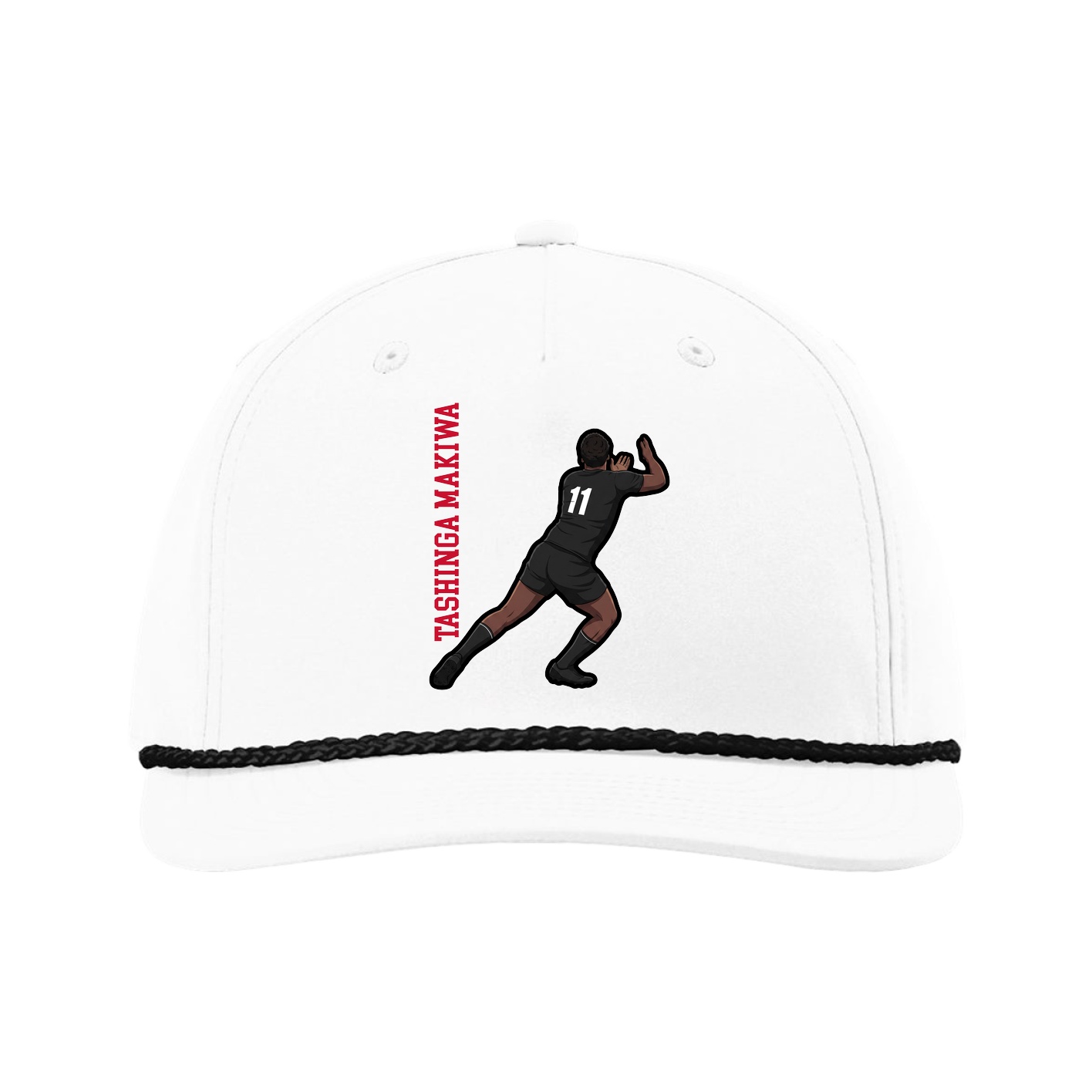 Five-Panel Classic Rope Cap — Name Vertical in White