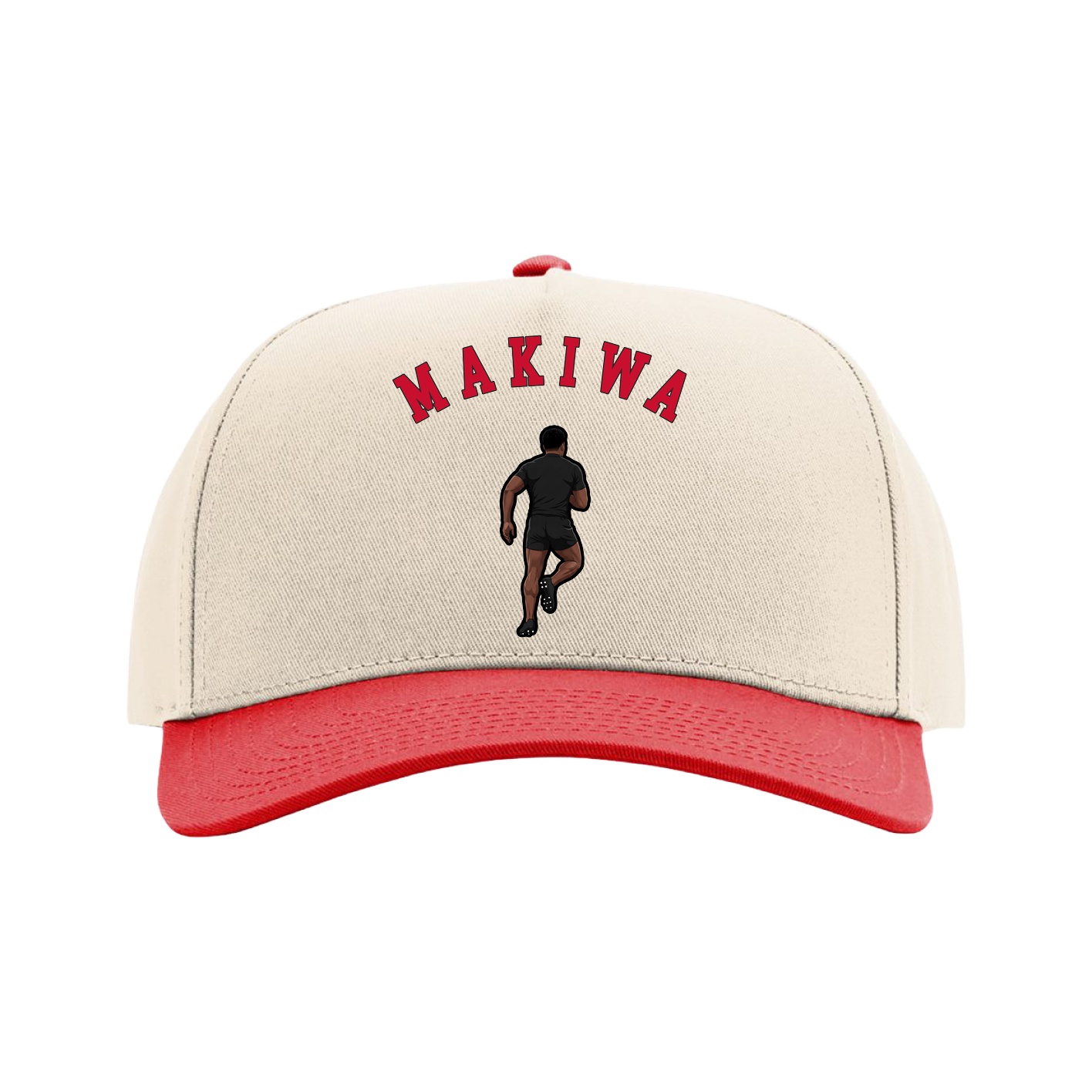 Full Fabric Five-Panel Champ Cap — Shirsey Arch in Cream/Red