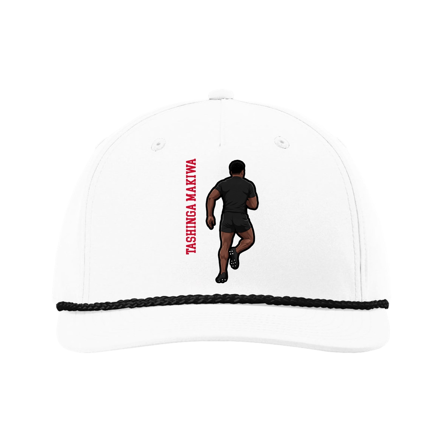 Five-Panel Classic Rope Cap — Name Vertical in White