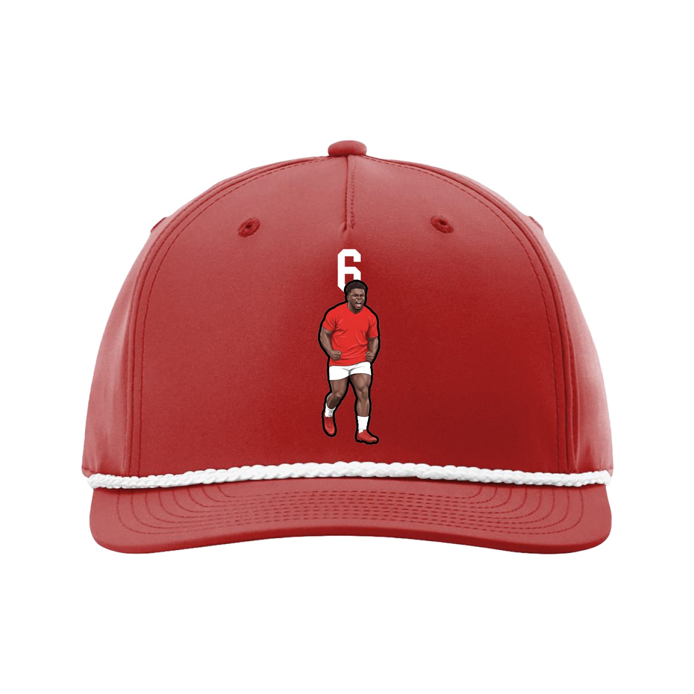 Five-Panel Classic Rope Cap — Number Top in Red