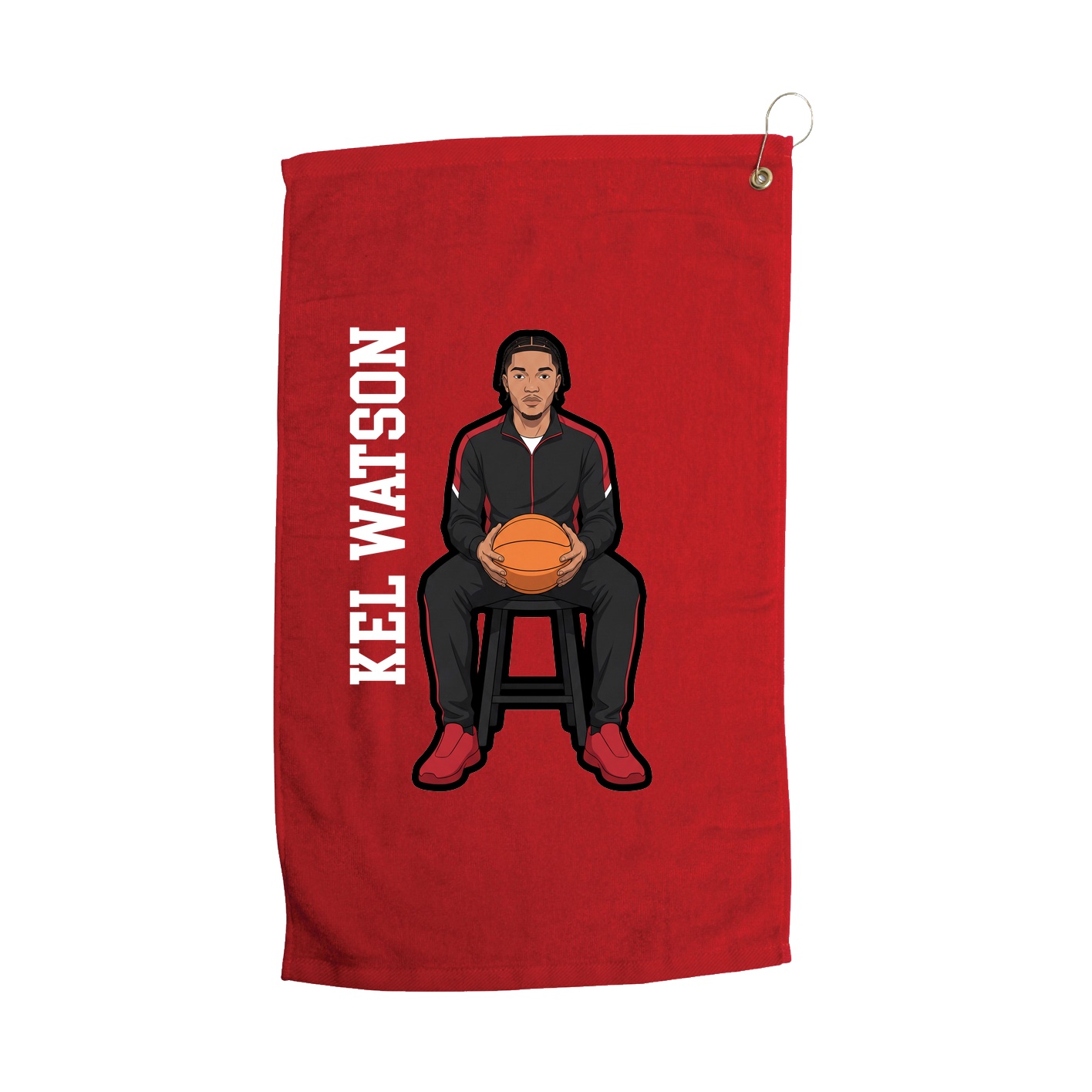 Golf Towel — Name Vertical in Red