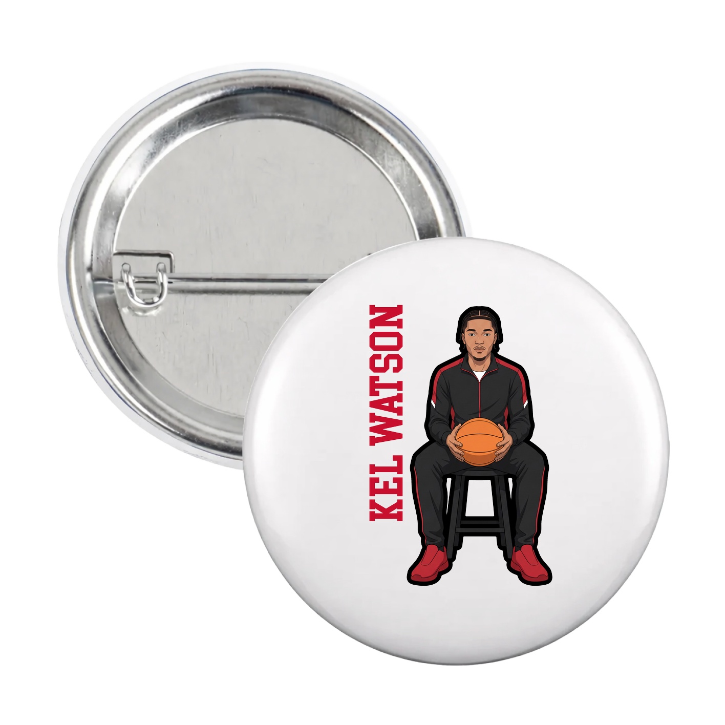 Game Day Button — Name Vertical in White
