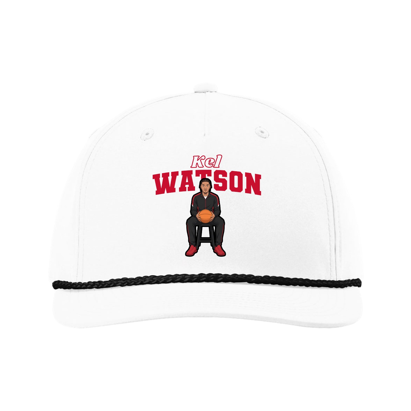 Five-Panel Classic Rope Cap — Name Arch in White