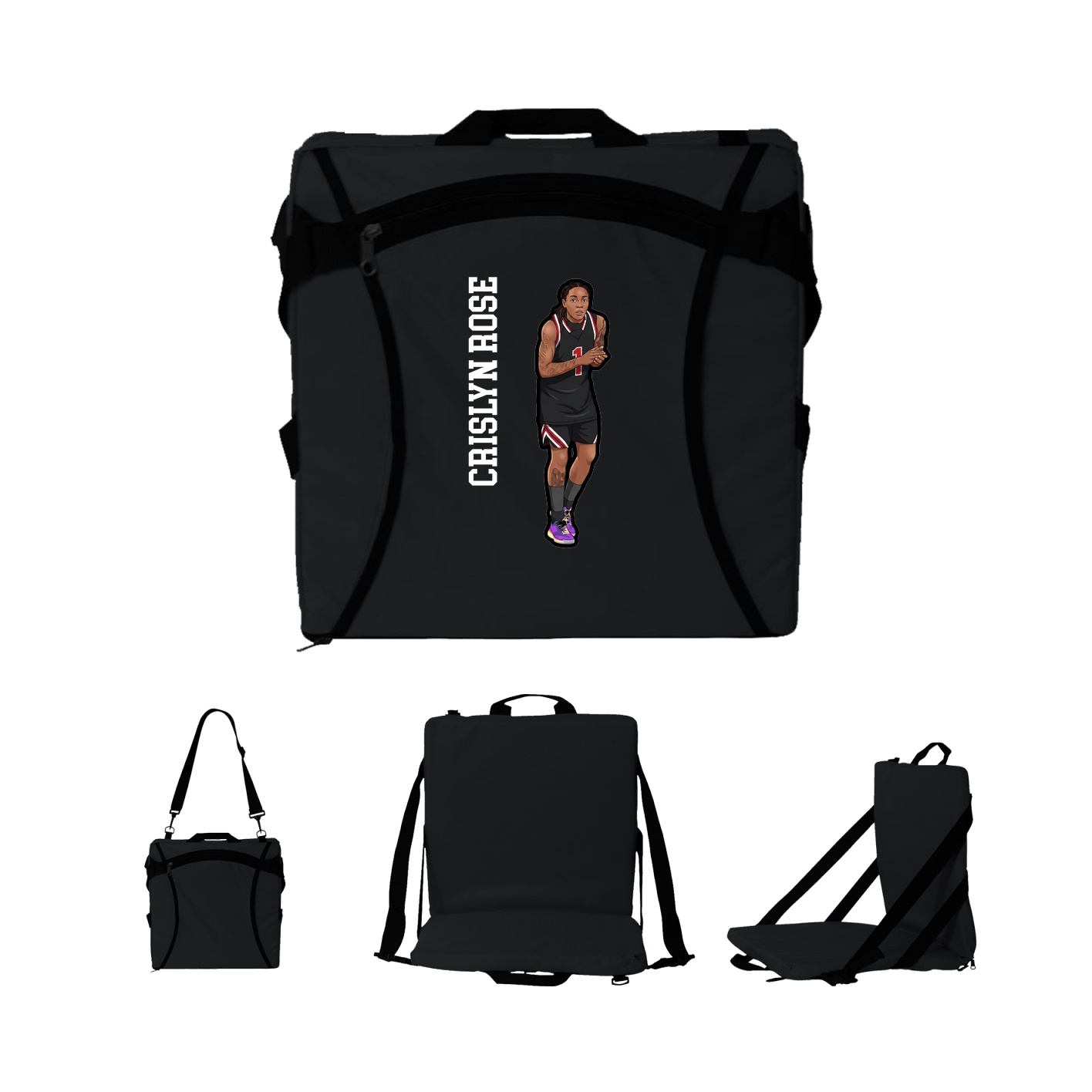 Folding Stadium Seat — Name Vertical in Black
