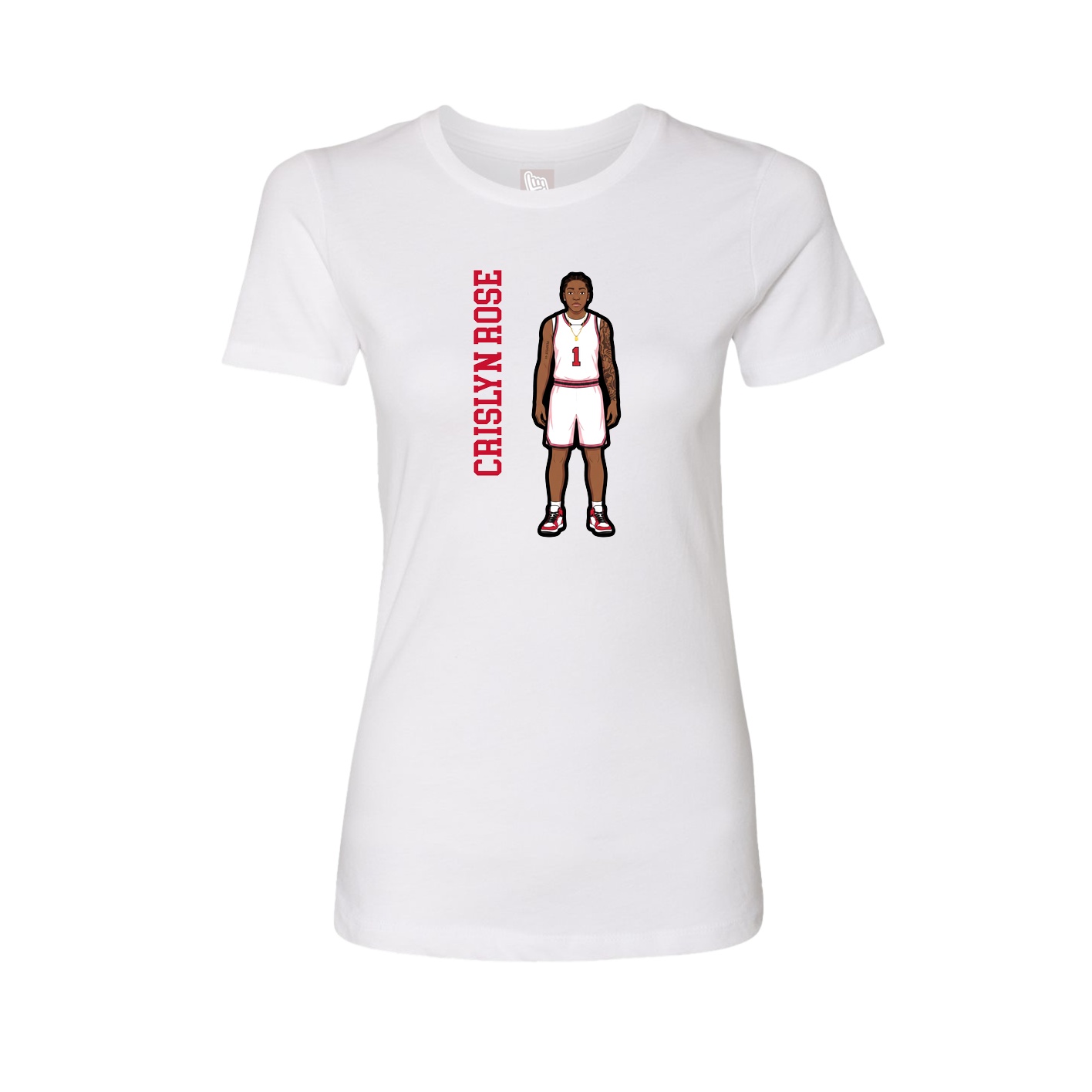 Womens Tee — Name Vertical in White