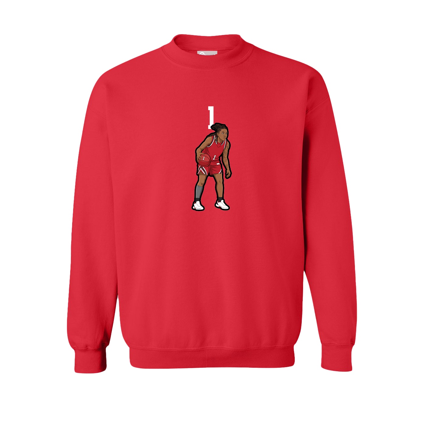 Fleece Crew — Number Top in Red