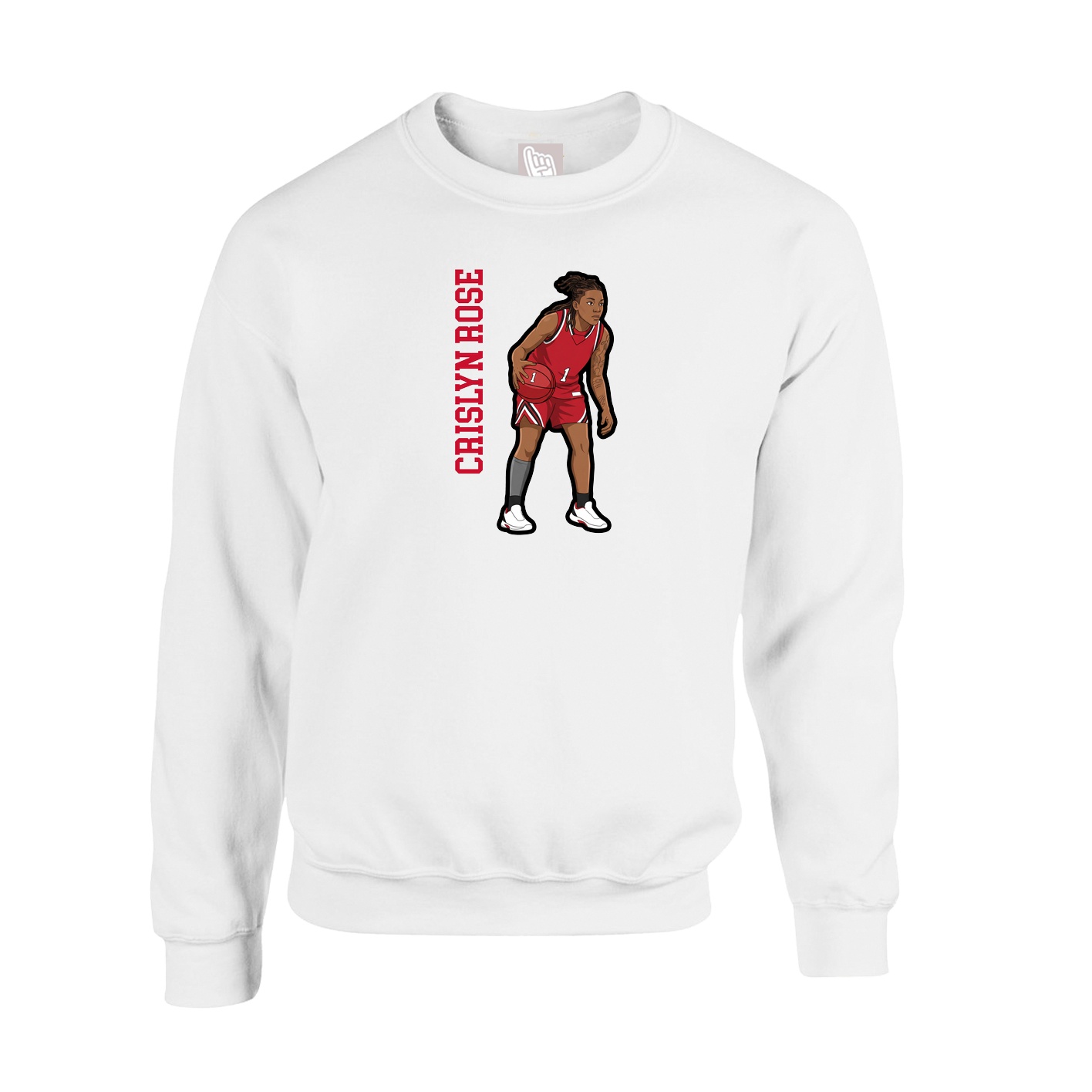 Fleece Crew — Name Vertical in White