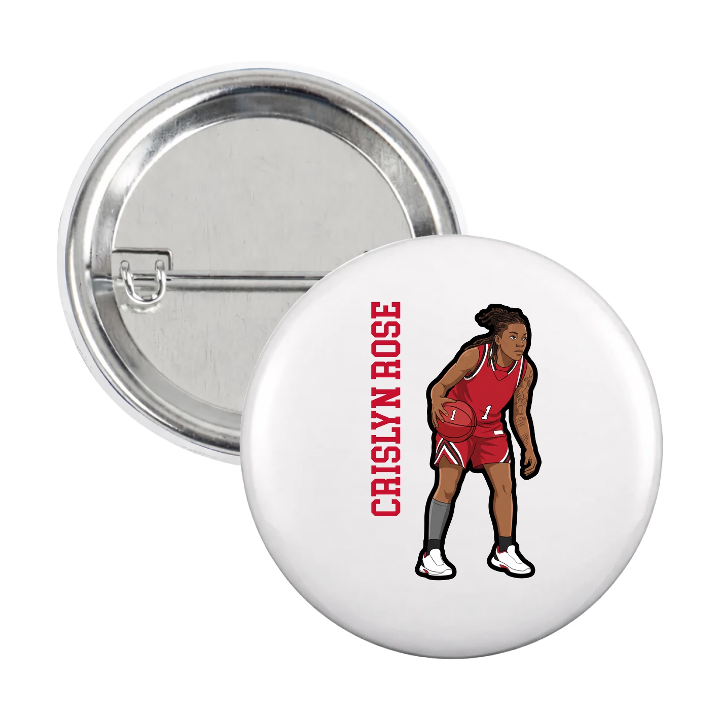 Game Day Button — Name Vertical in White
