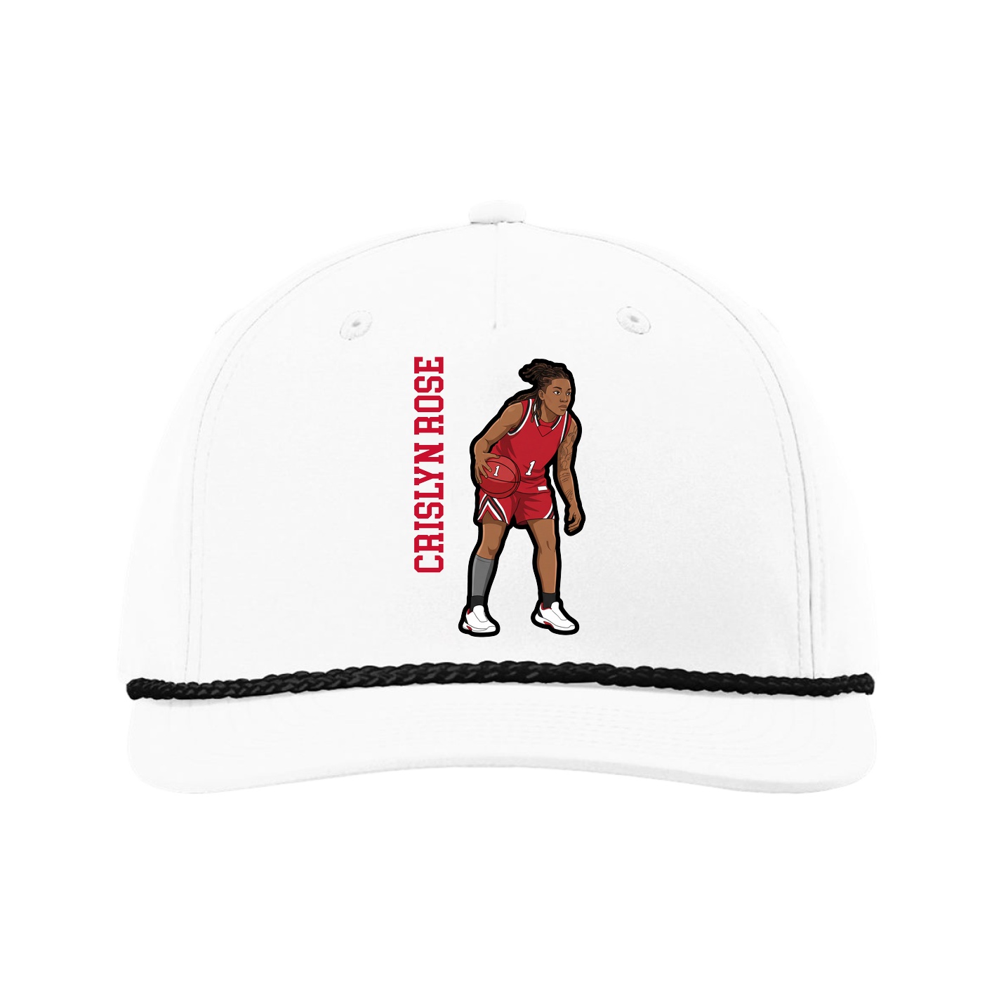 Five-Panel Classic Rope Cap — Name Vertical in White