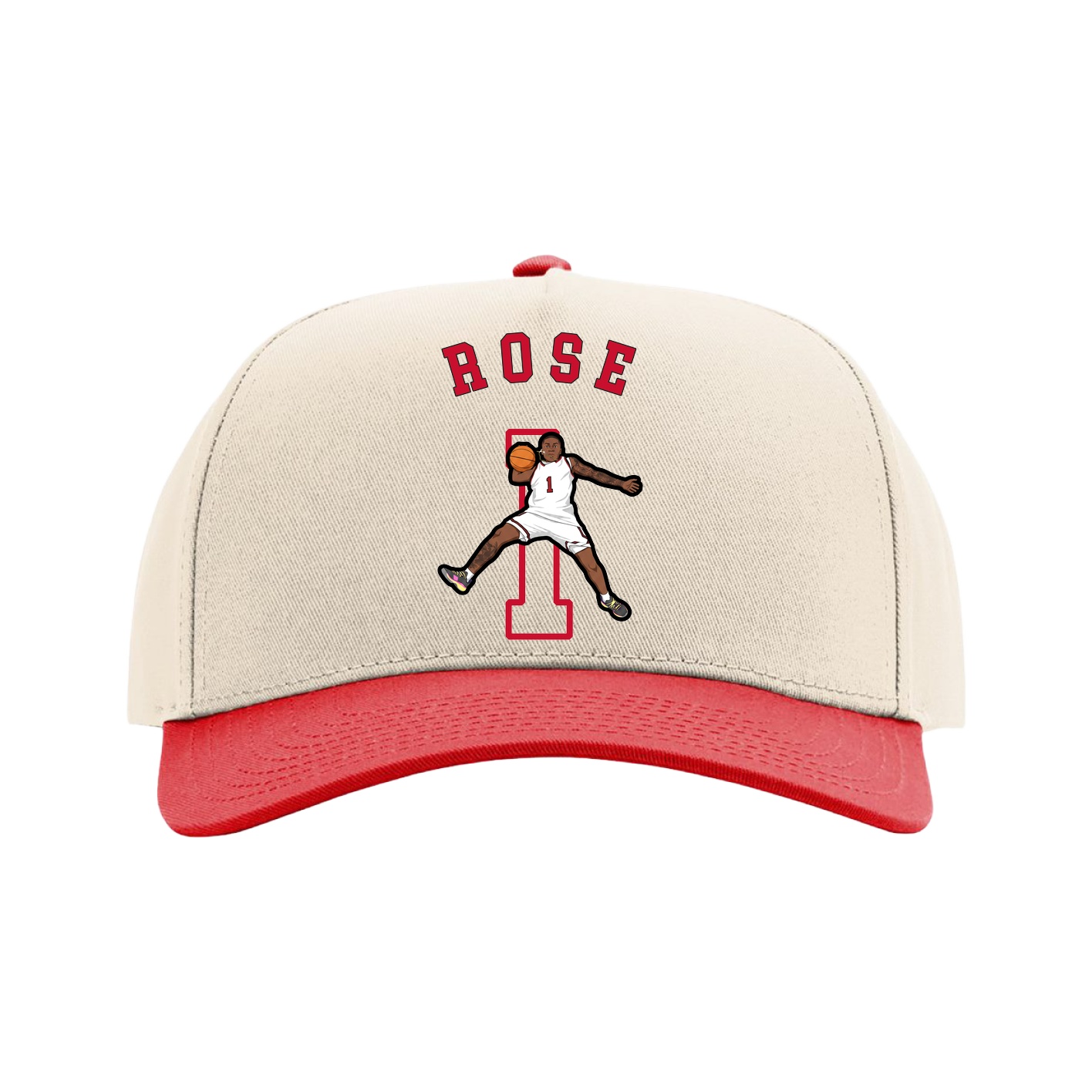 Full Fabric Five-Panel Champ Cap — Shirsey Arch in Cream/Red