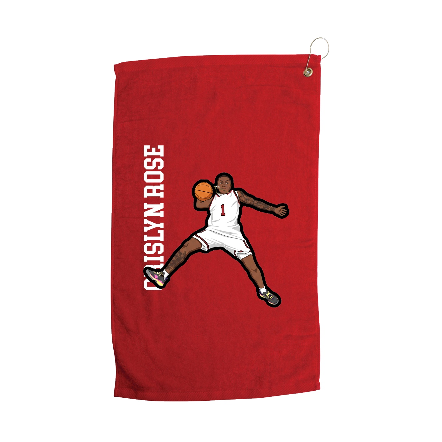 Golf Towel — Name Vertical in Red