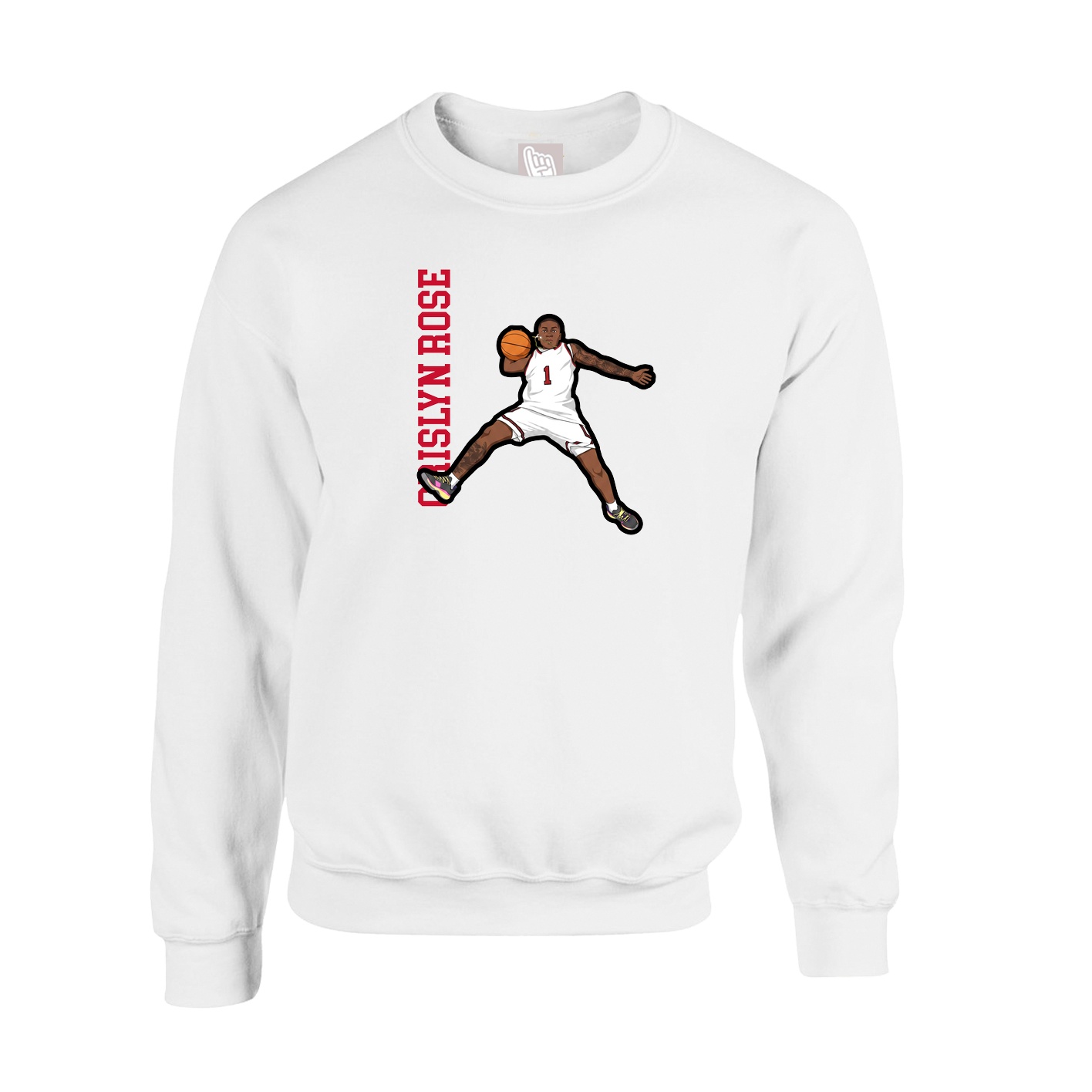 Fleece Crew — Name Vertical in White