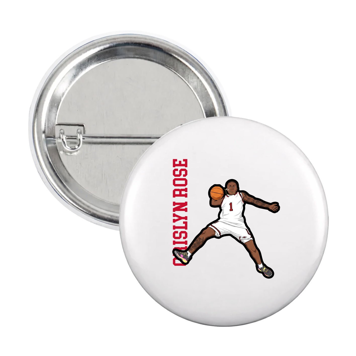 Game Day Button — Name Vertical in White