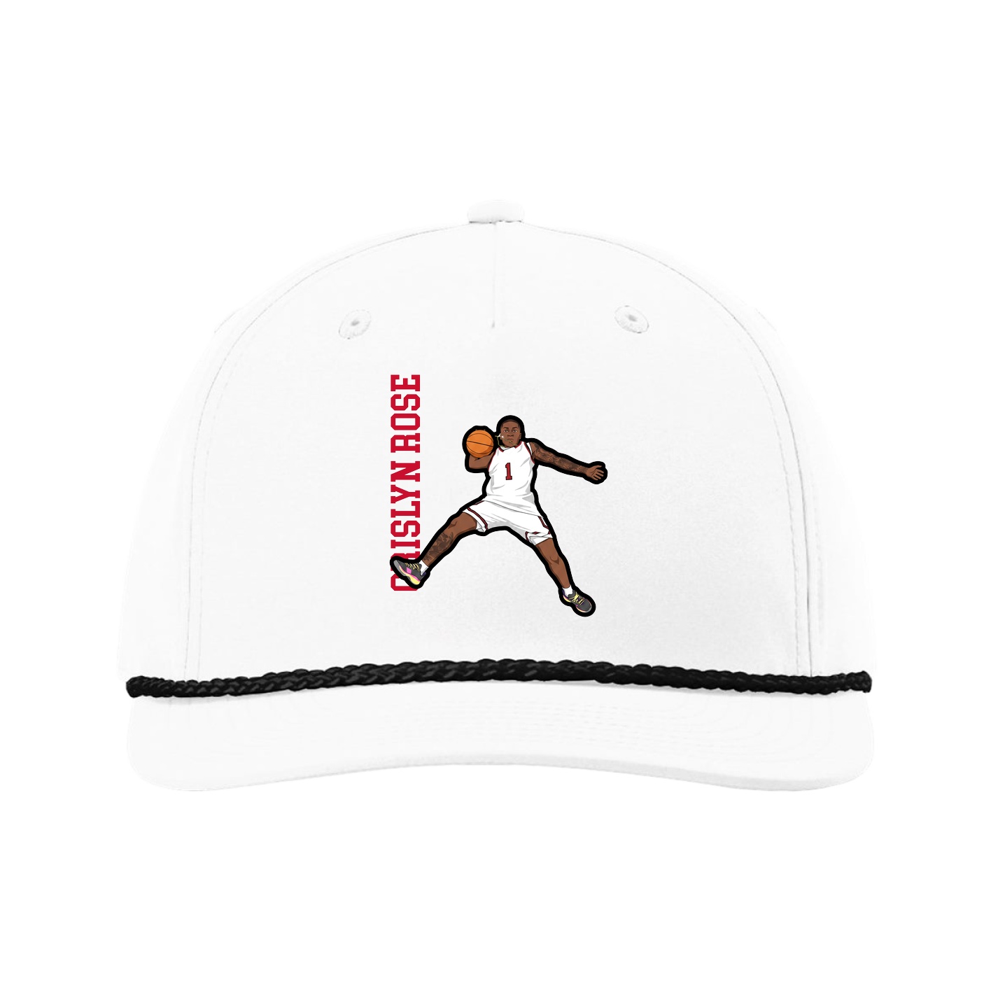 Five-Panel Classic Rope Cap — Name Vertical in White