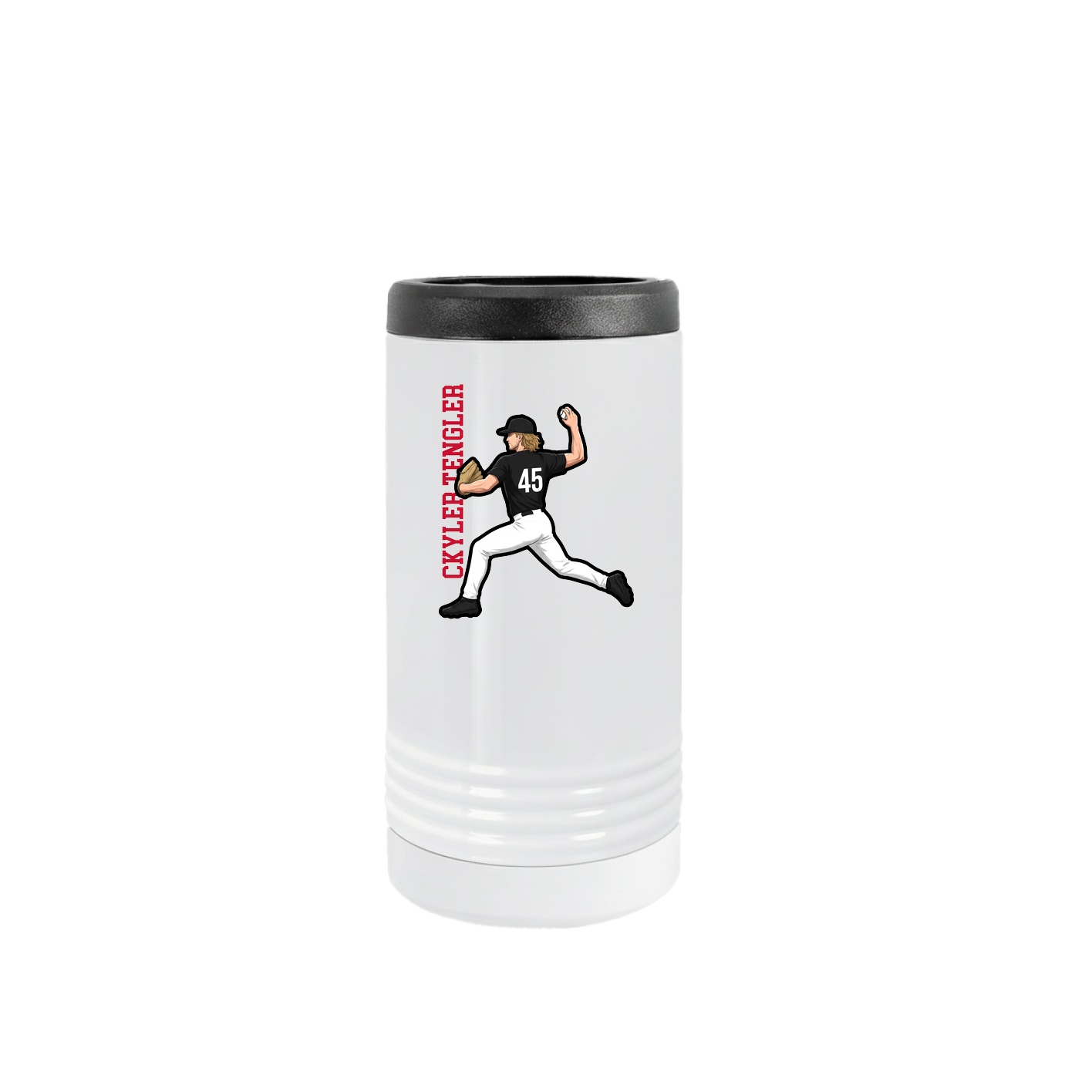 Slim Beverage Holder — Name Vertical in White