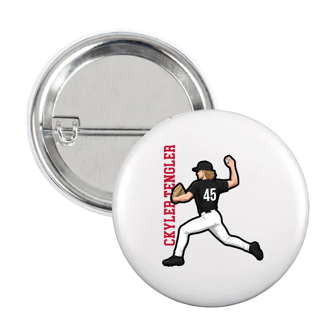 Game Day Button — Name Vertical in White