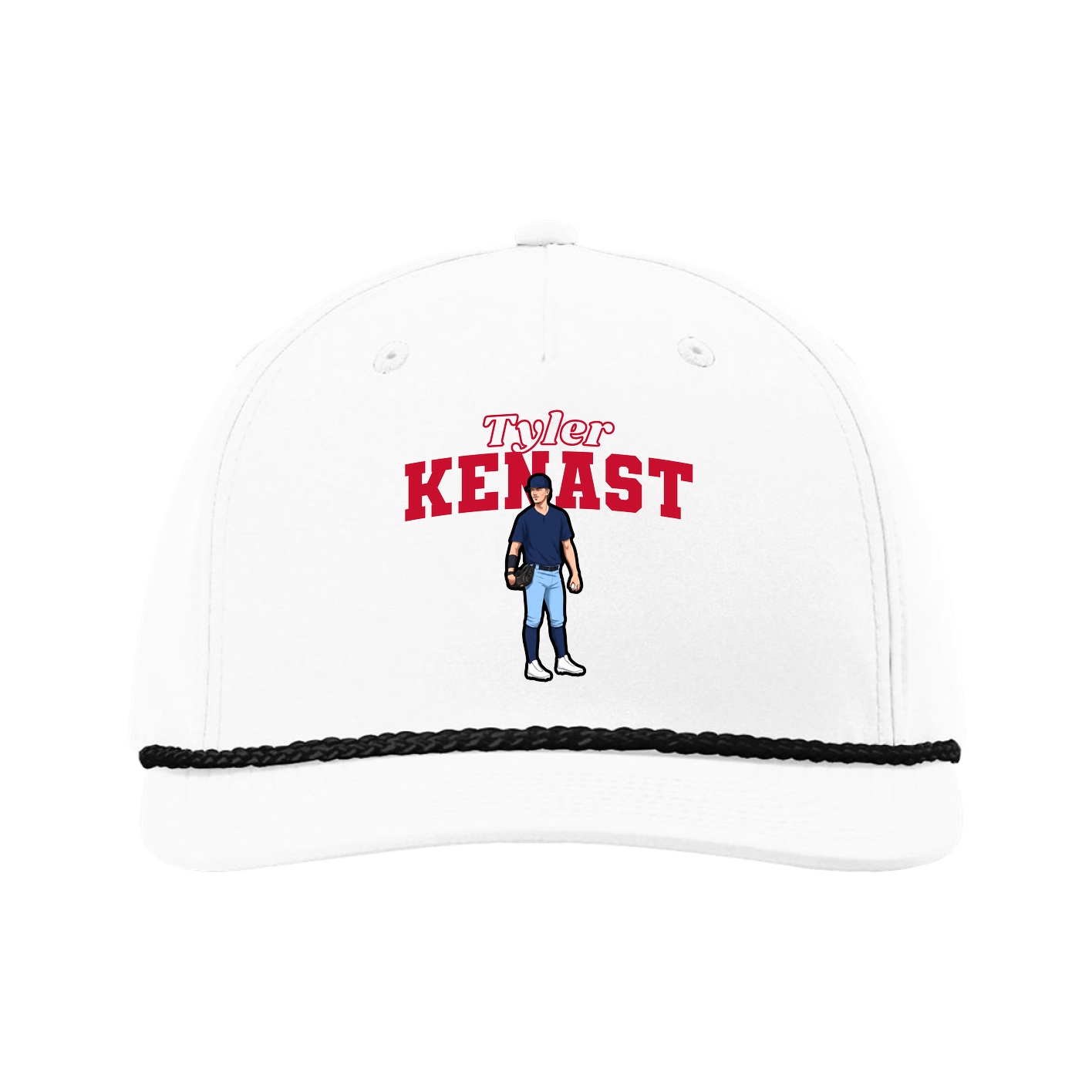 Five-Panel Classic Rope Cap — Name Arch in White
