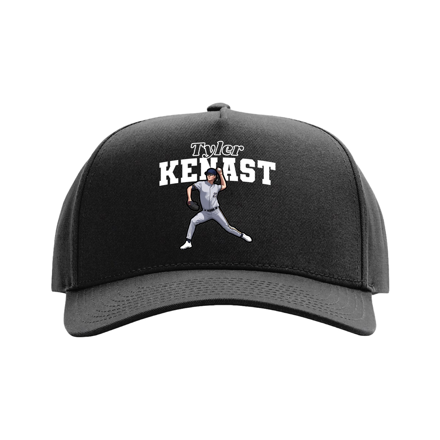 Full Fabric Five-Panel Champ Cap — Name Arch in Black