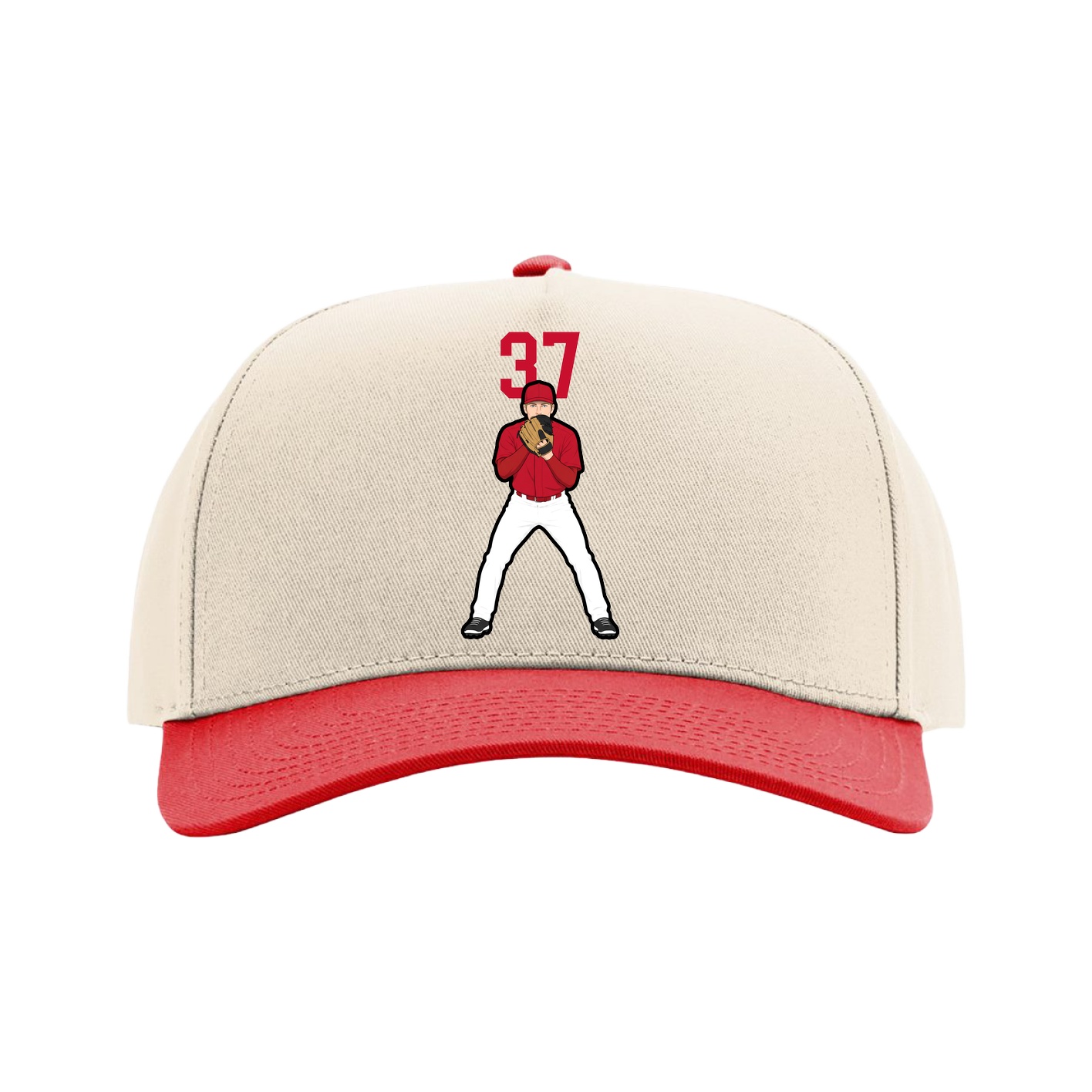 Full Fabric Five-Panel Champ Cap — Number Top in Cream/Red