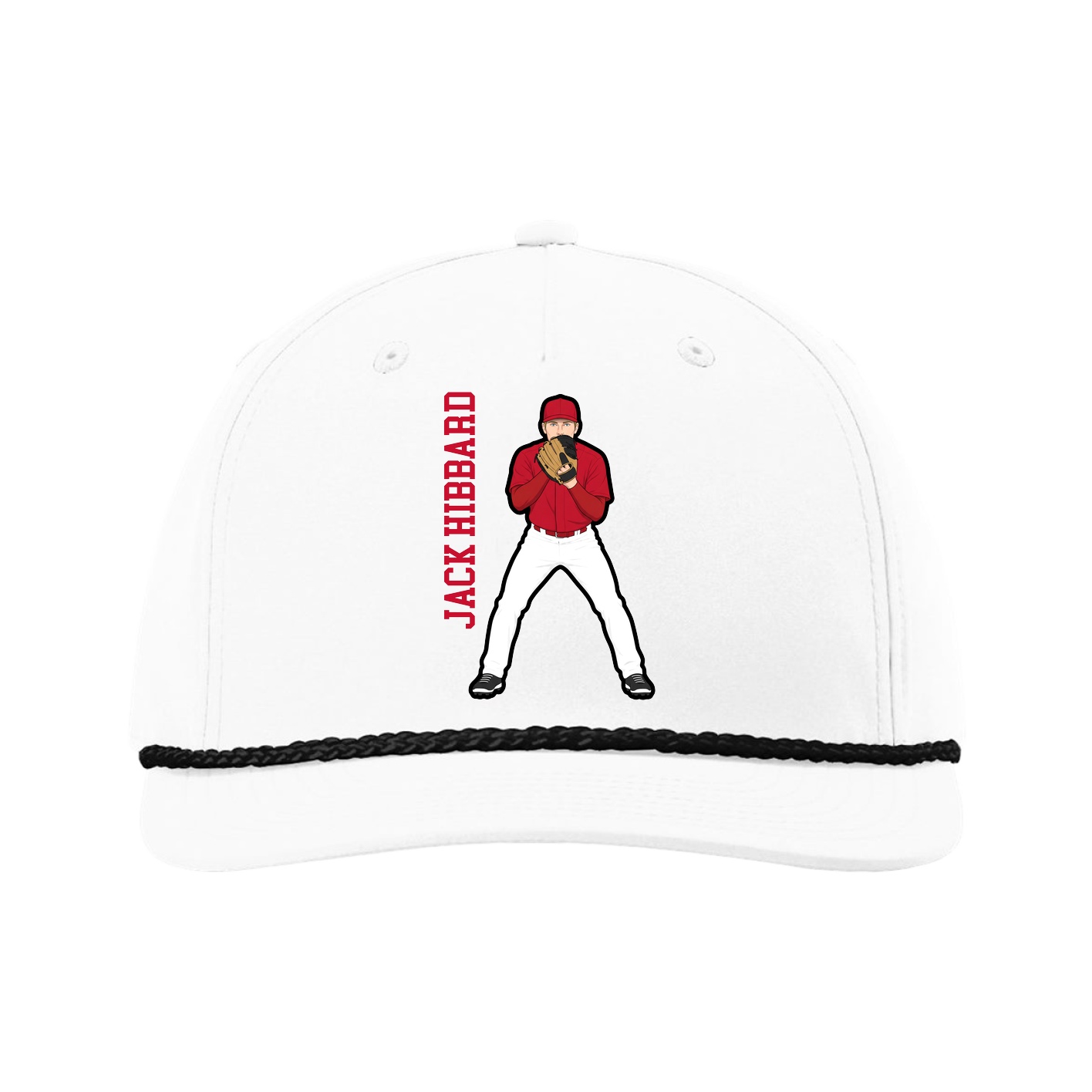 Five-Panel Classic Rope Cap — Name Vertical in White