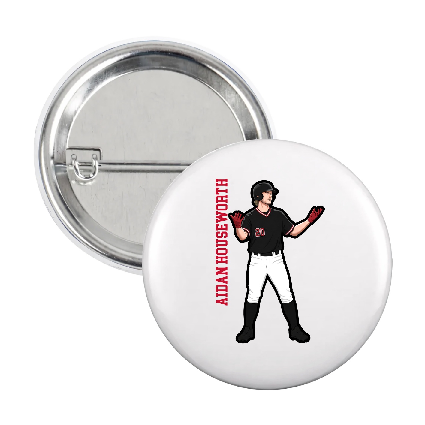 Game Day Button — Name Vertical in White