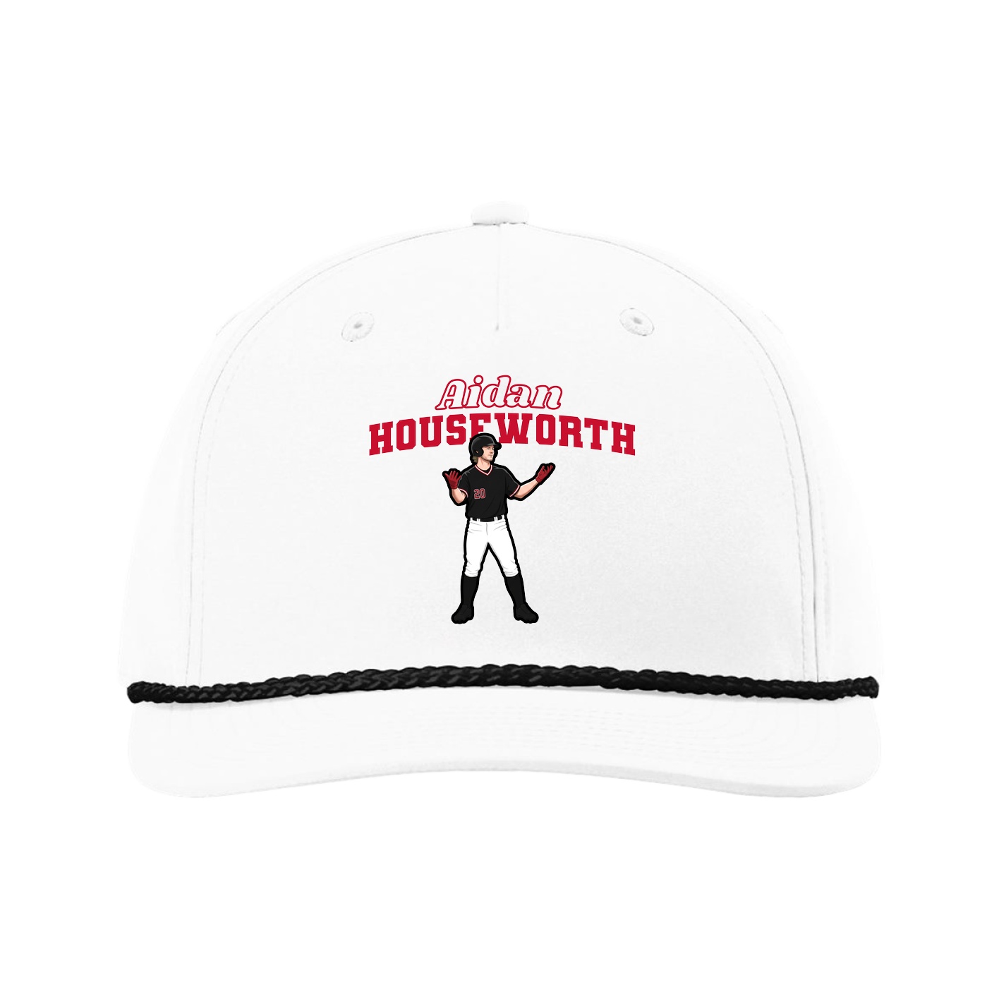 Five-Panel Classic Rope Cap — Name Arch in White