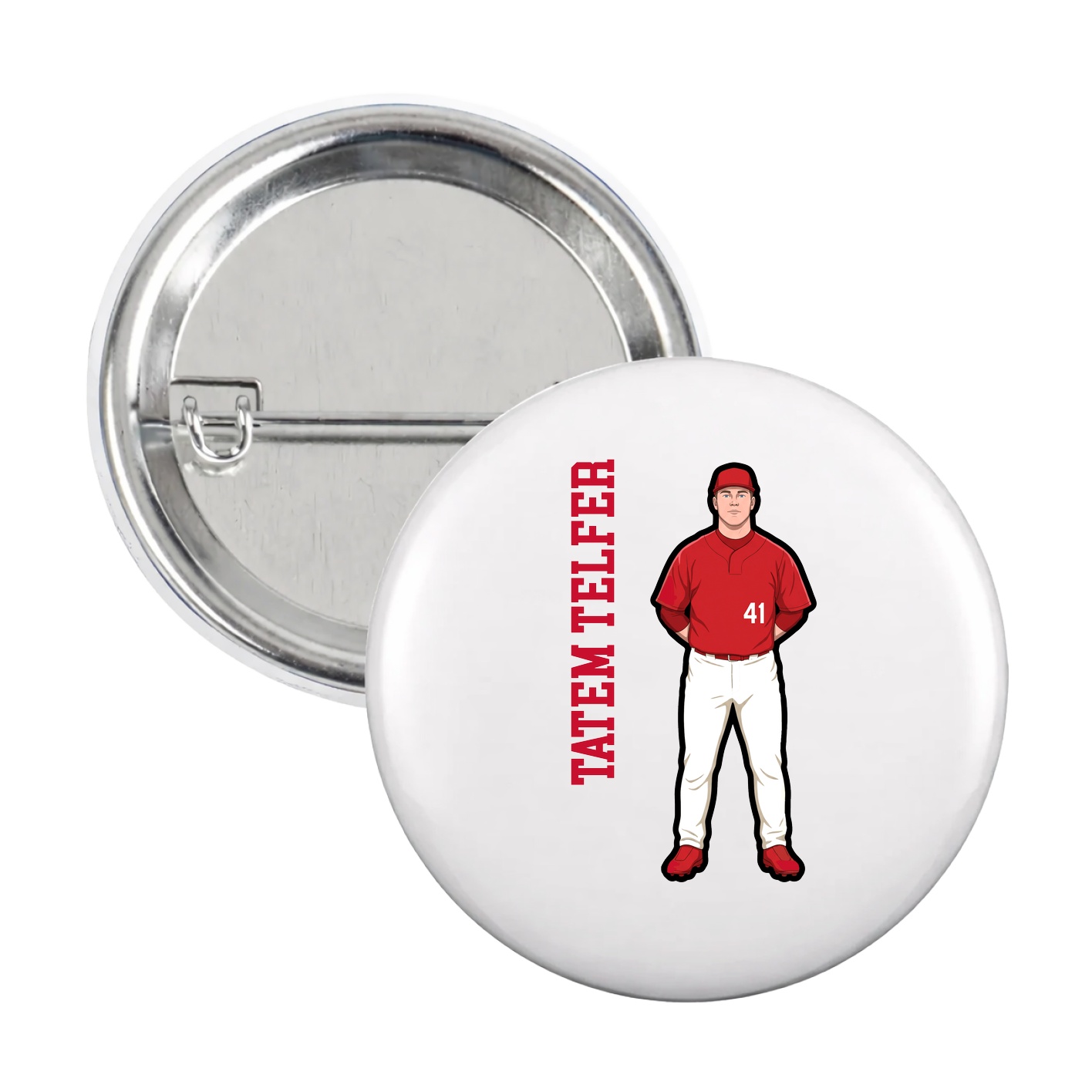 Game Day Button — Name Vertical in White