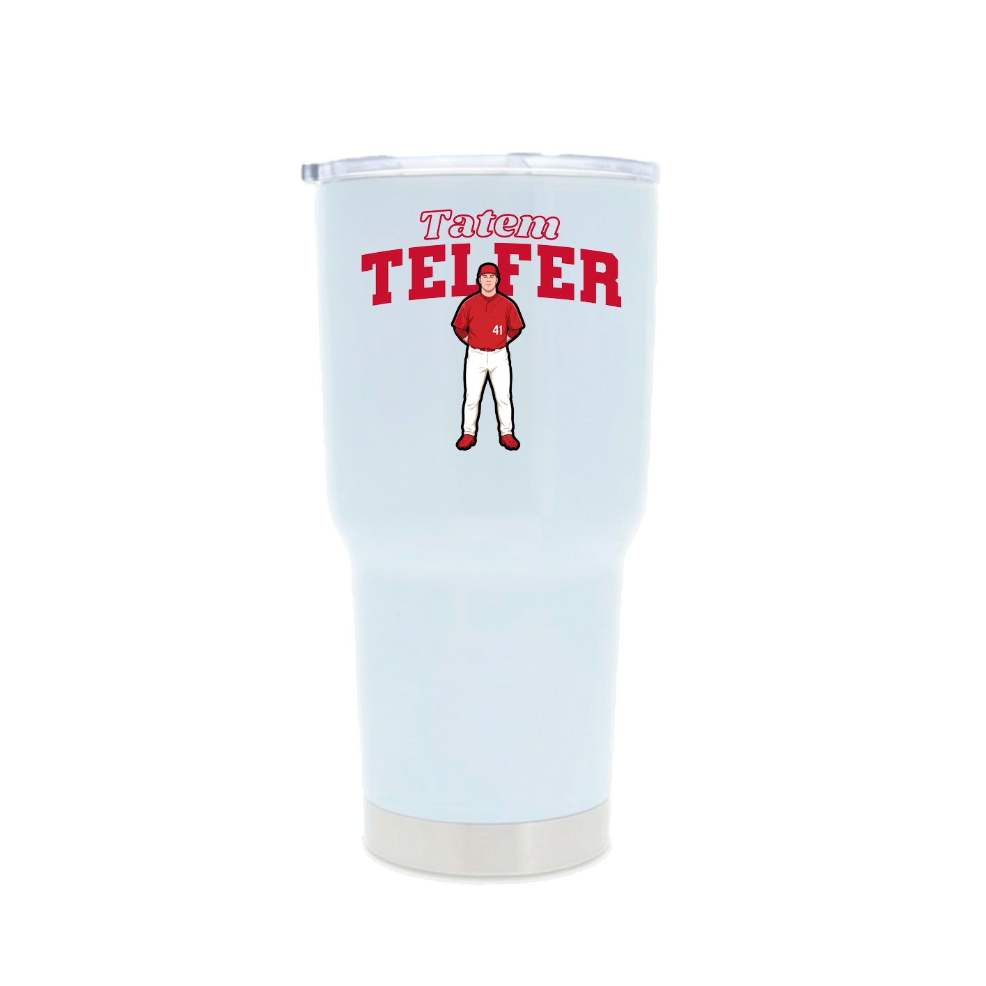 30oz Stainless Steel Tumbler — Name Arch in White