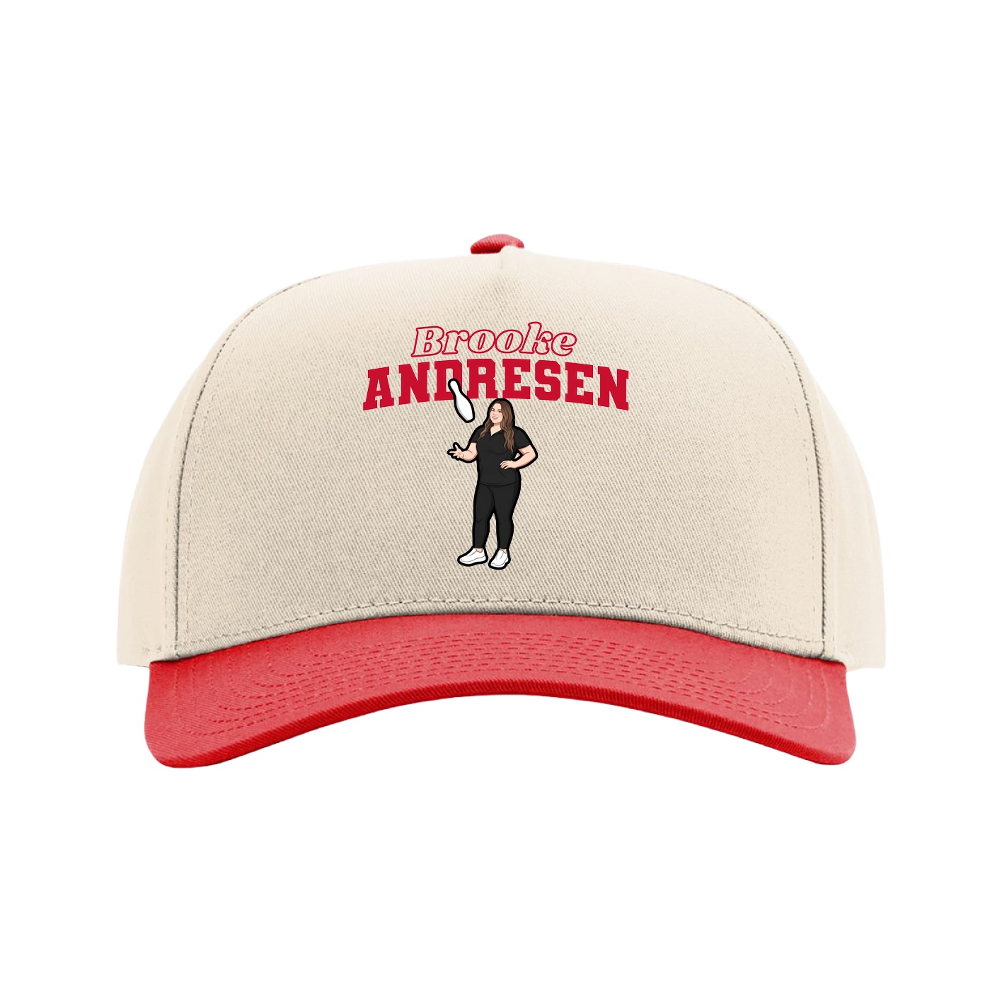 Full Fabric Five-Panel Champ Cap — Name Arch in Cream/Red