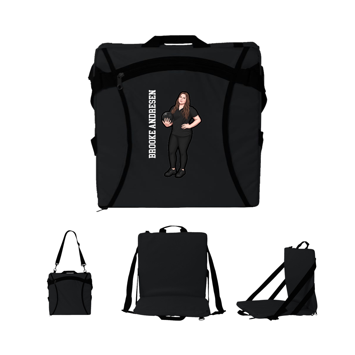Folding Stadium Seat — Name Vertical in Black