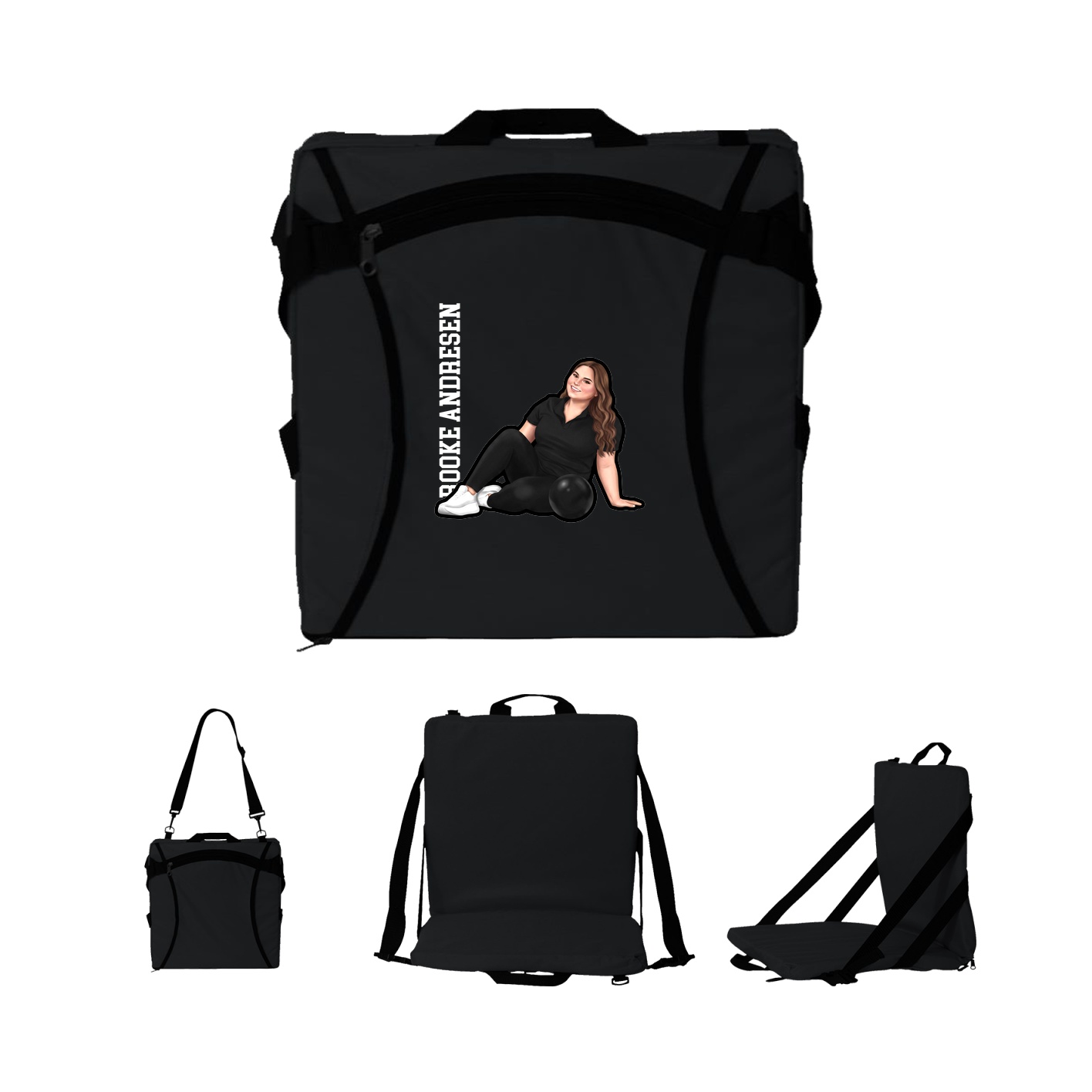 Folding Stadium Seat — Name Vertical in Black