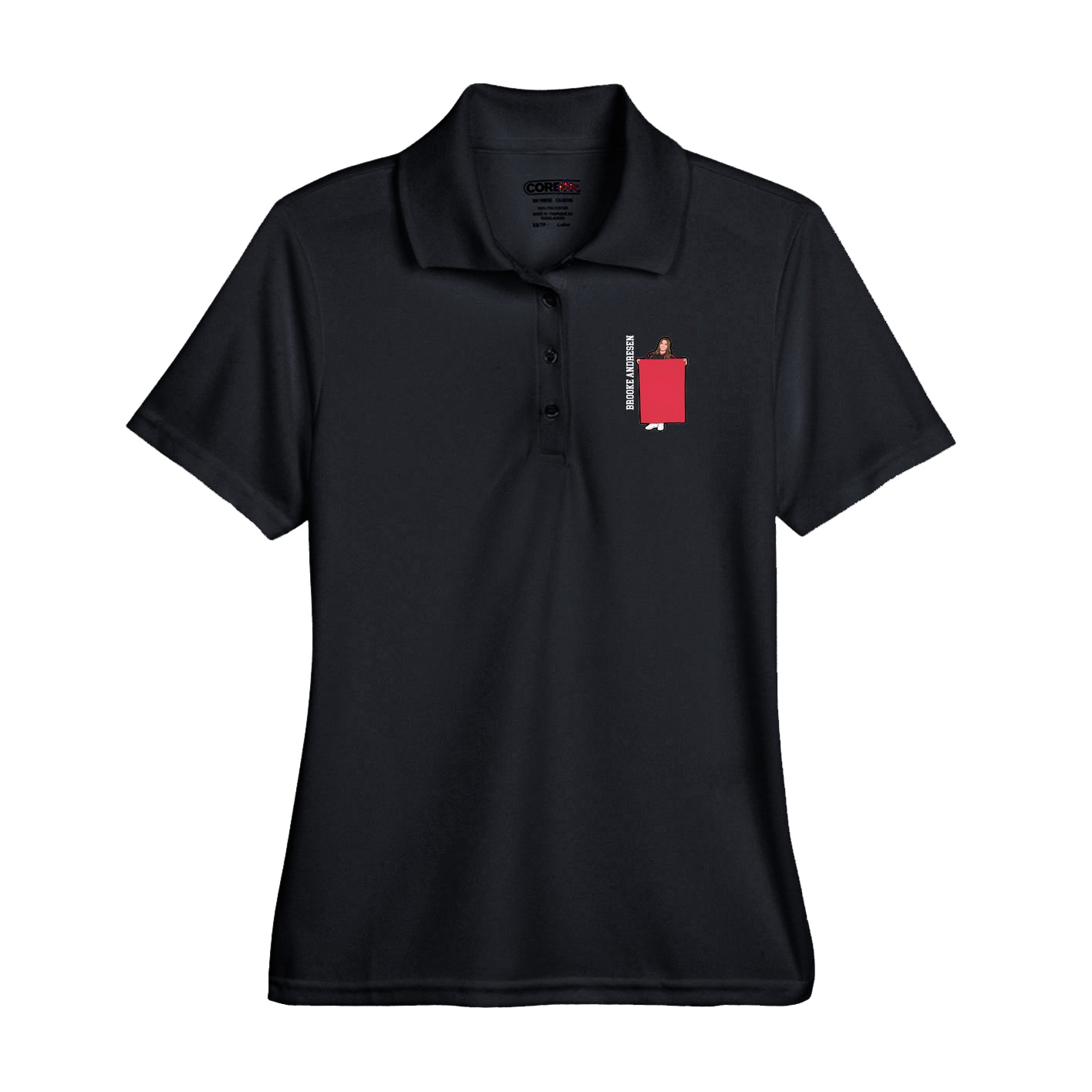 Performance Polo — Name Vertical in Black