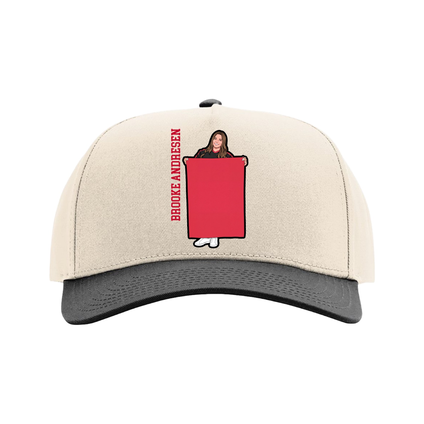 Full Fabric Five-Panel Champ Cap — Name Vertical in Cream/Black