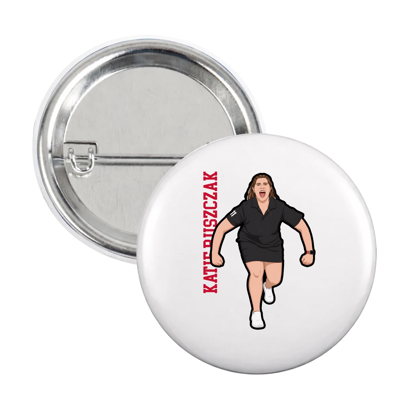 Game Day Button — Name Vertical in White