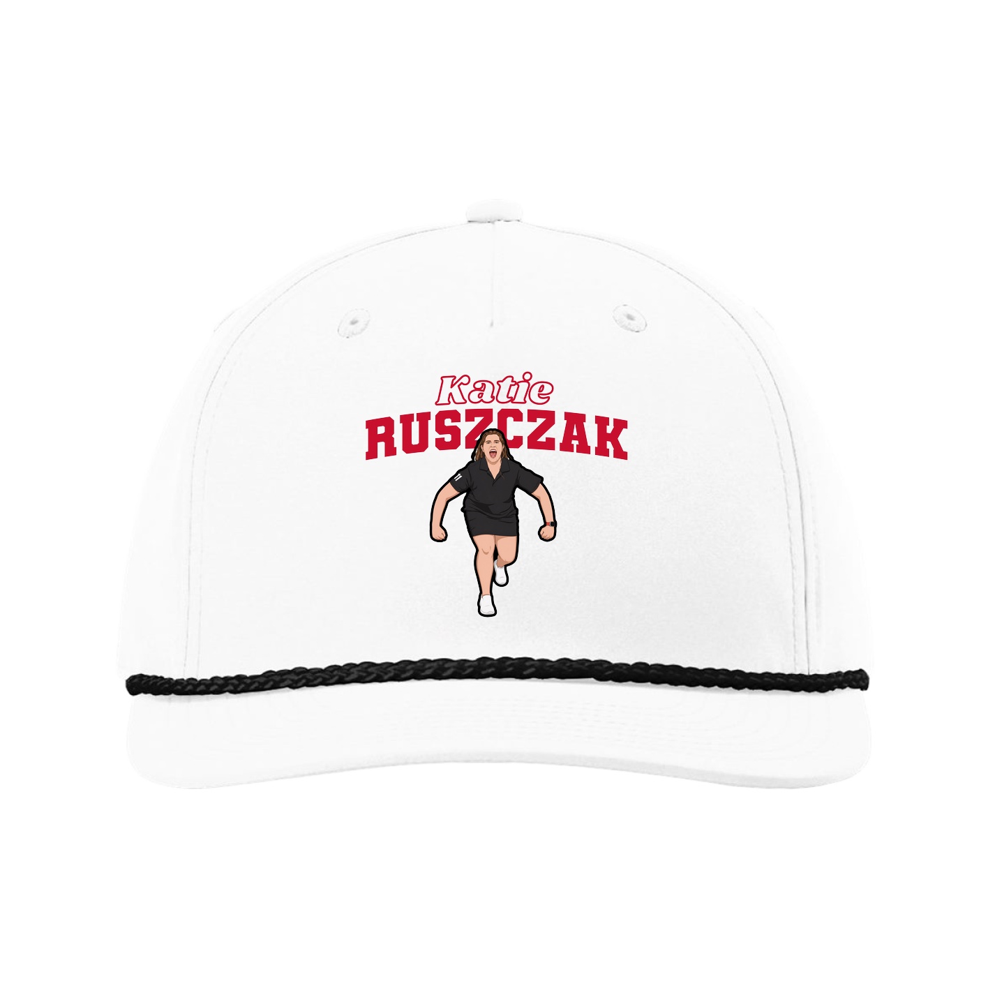Five-Panel Classic Rope Cap — Name Arch in White
