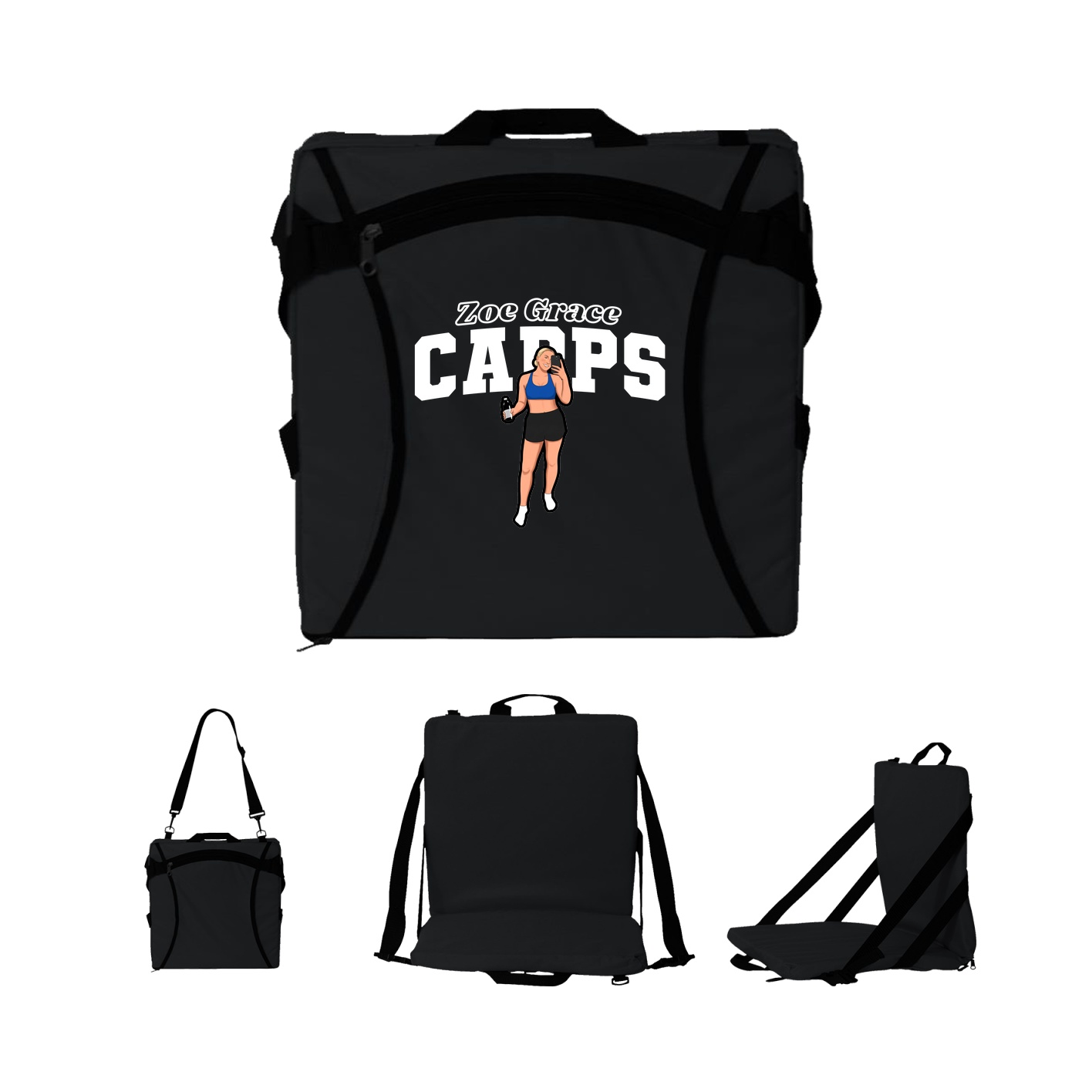 Folding Stadium Seat — Name Arch in Black