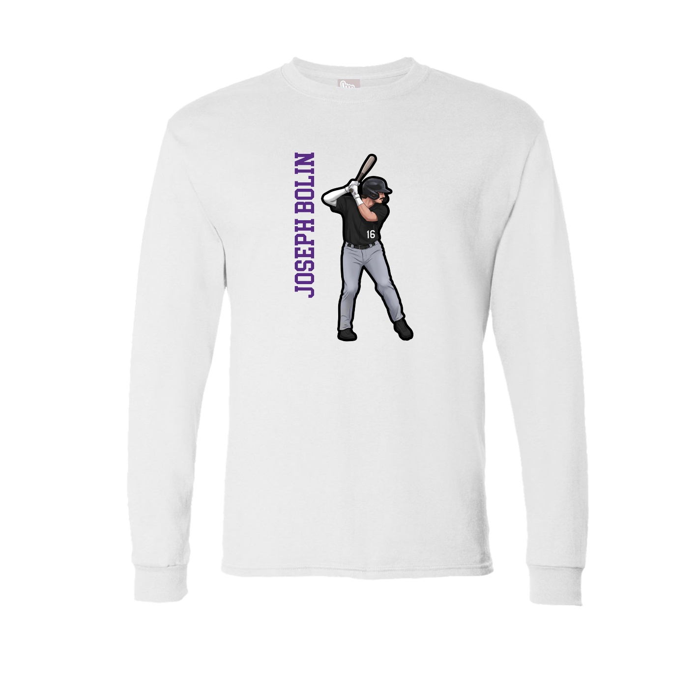 Long Sleeve Tee — Name Vertical in White