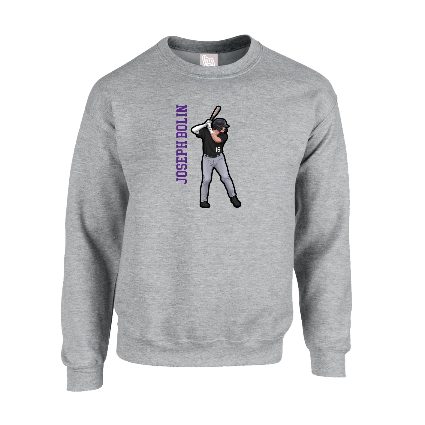 Fleece Crew — Name Vertical in Grey