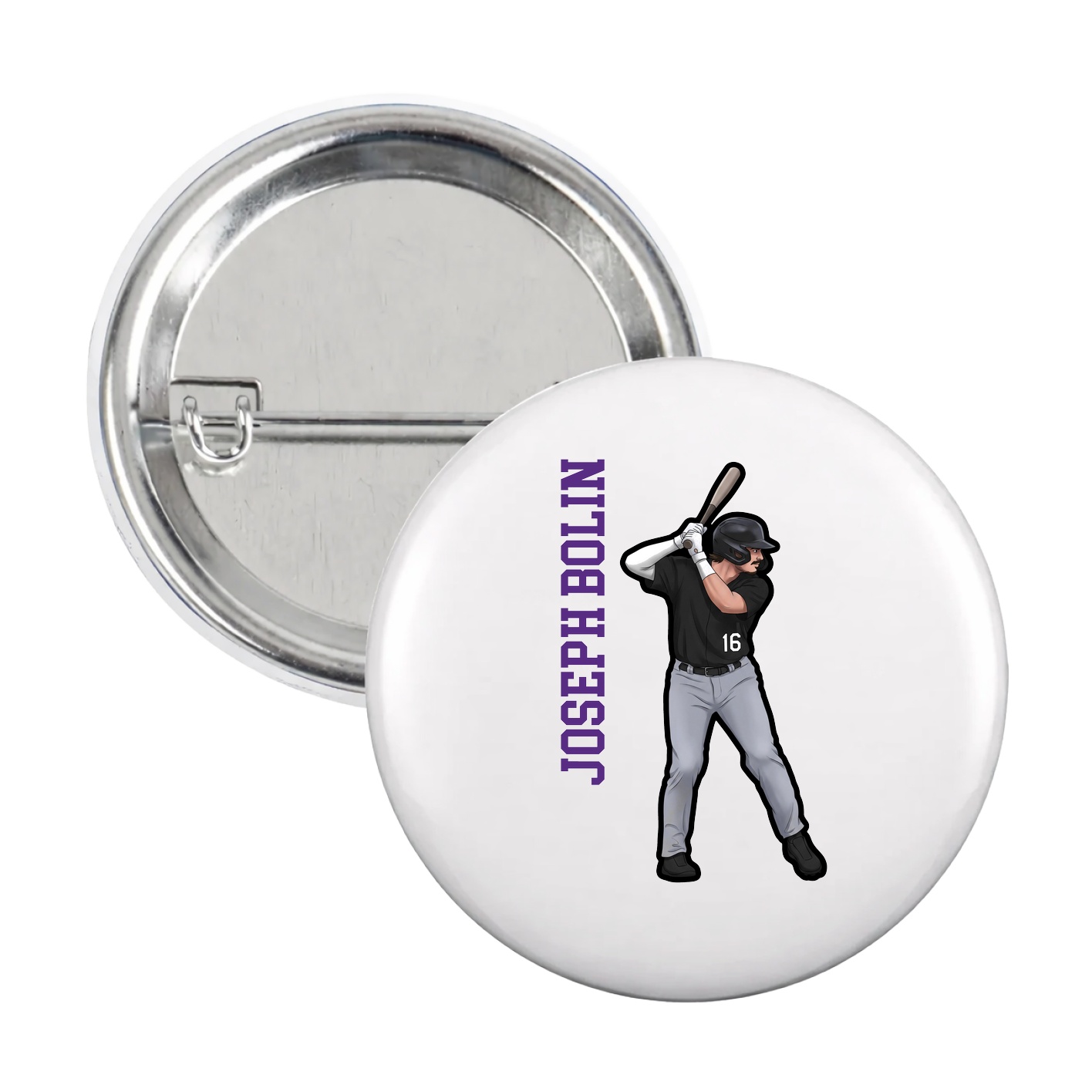 Game Day Button — Name Vertical in White