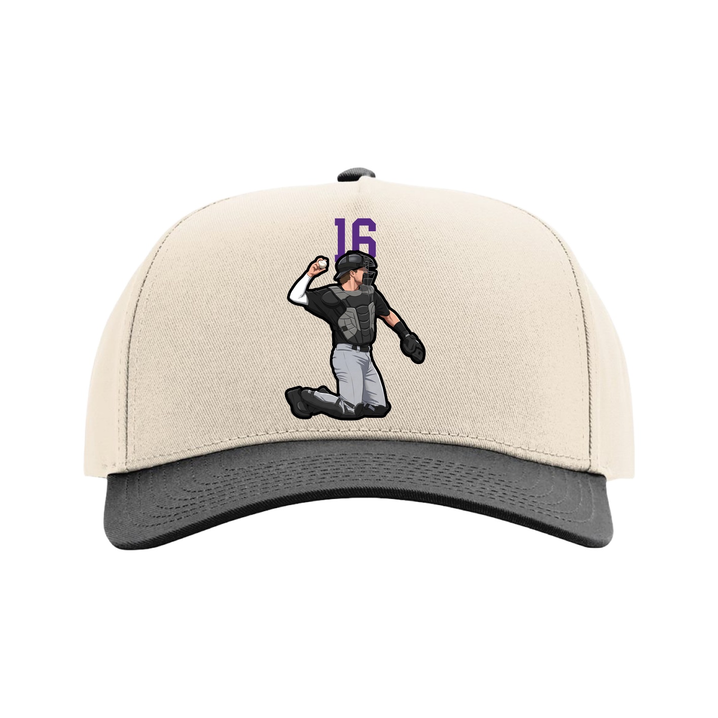 Full Fabric Five-Panel Champ Cap — Number Top in Cream/Black