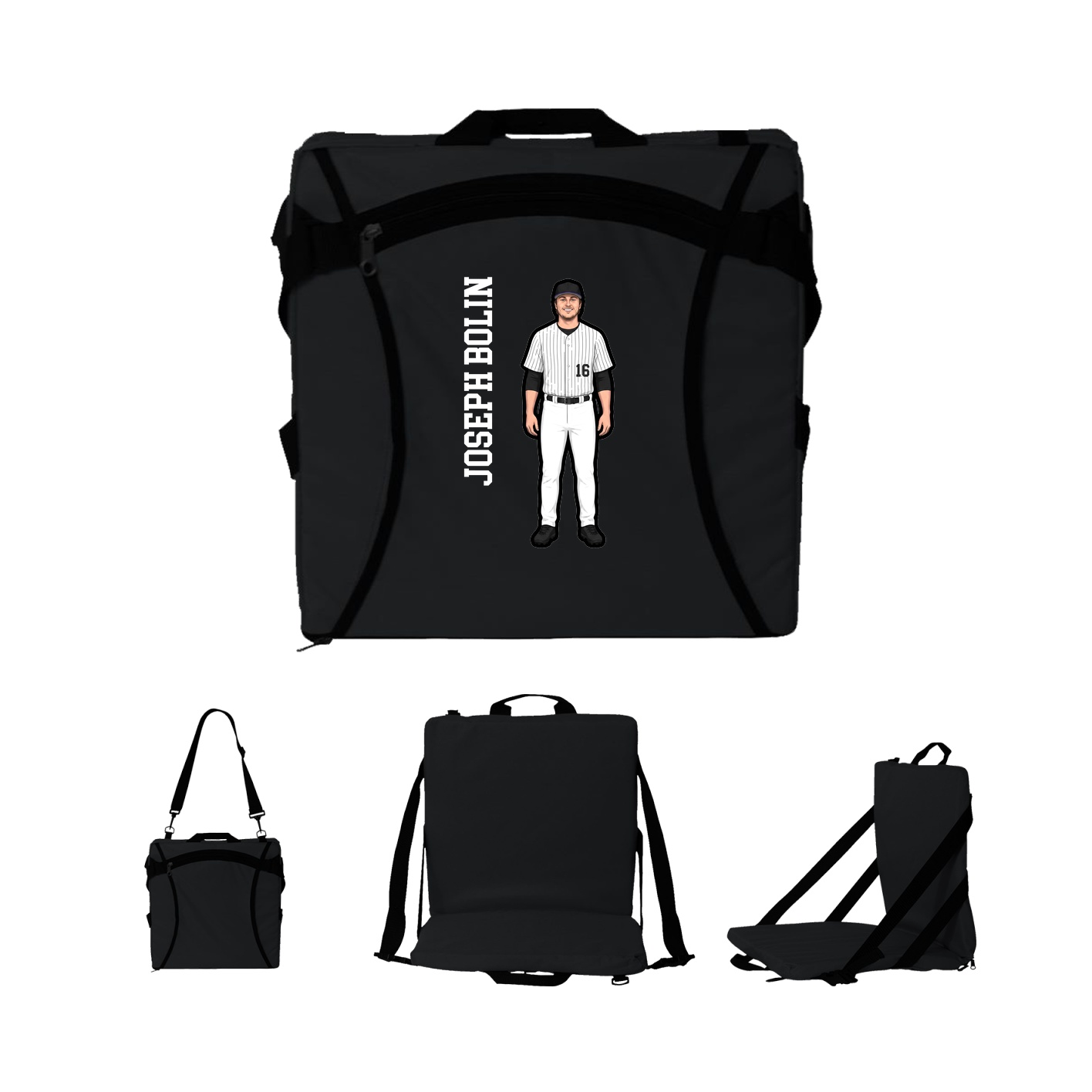 Folding Stadium Seat — Name Vertical in Black